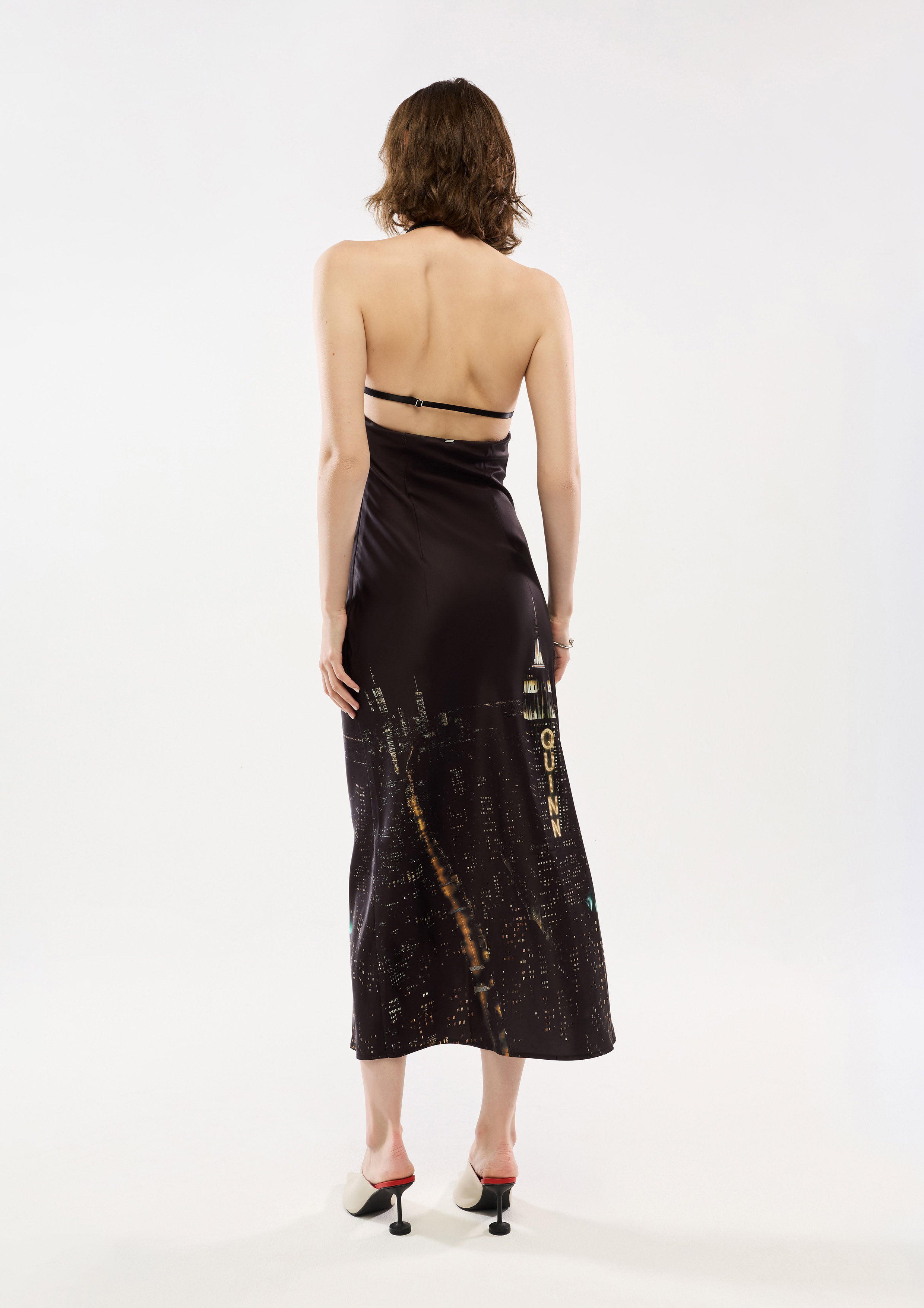Print Satin Halter Midi Dress