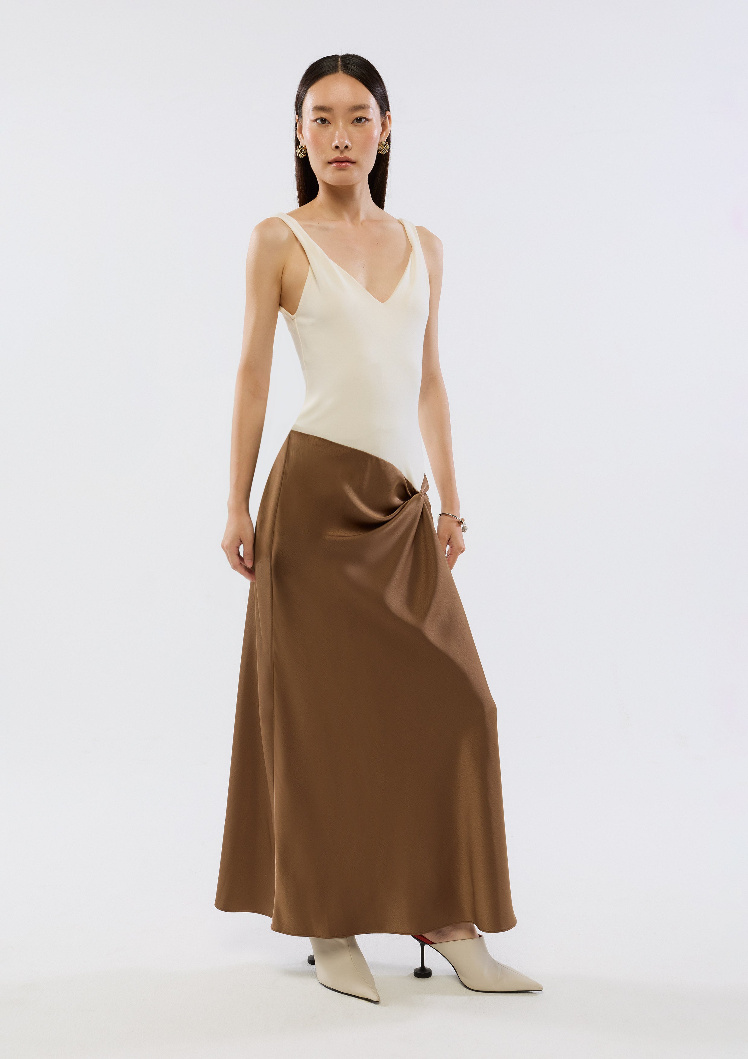 Satin Drape Skirt Midi Dress