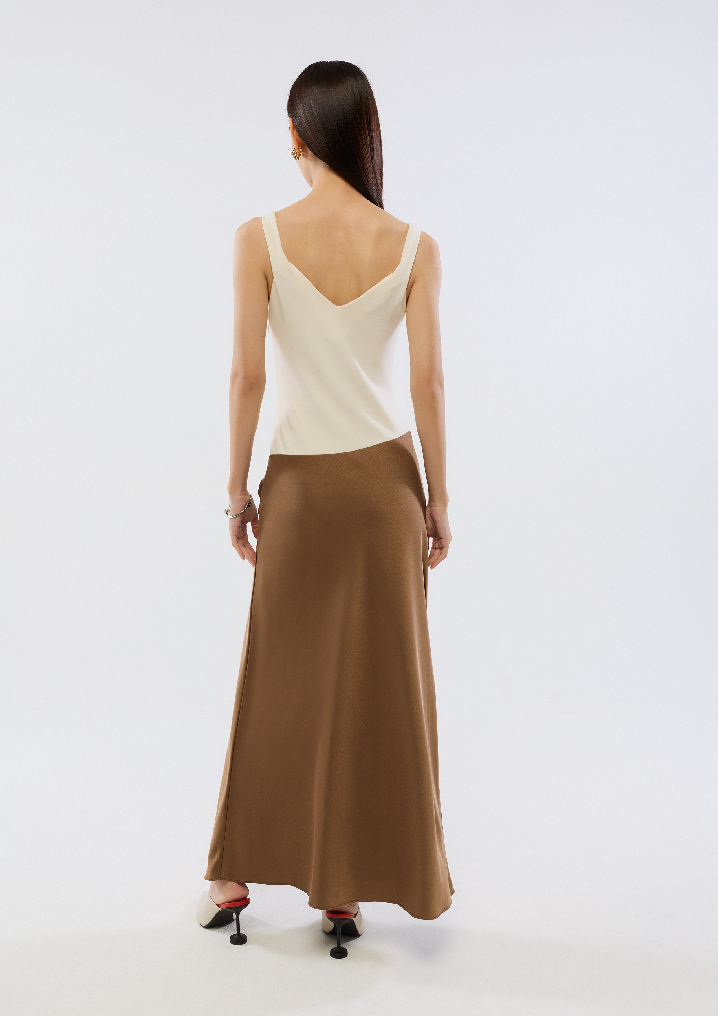 Satin Drape Skirt Midi Dress
