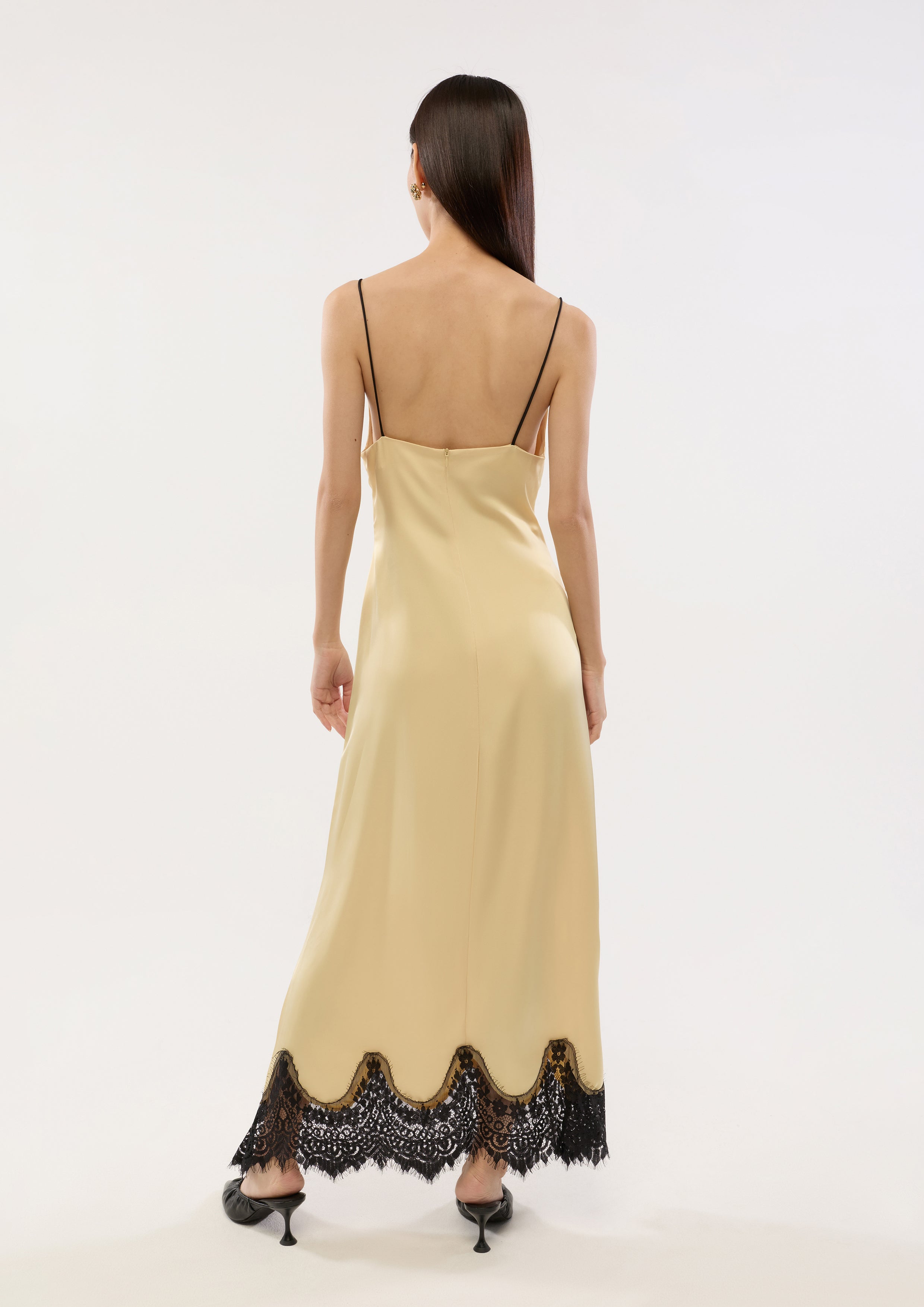 Lace Trim Skirt Satin Dress