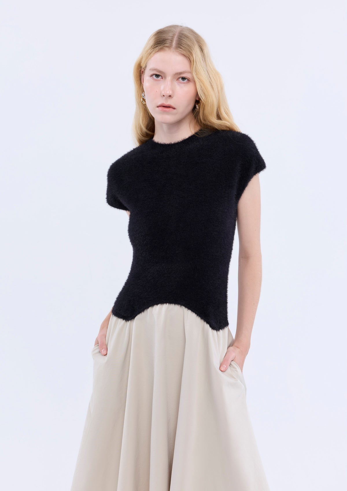 Fur Top Flare Midi Skirt Dress