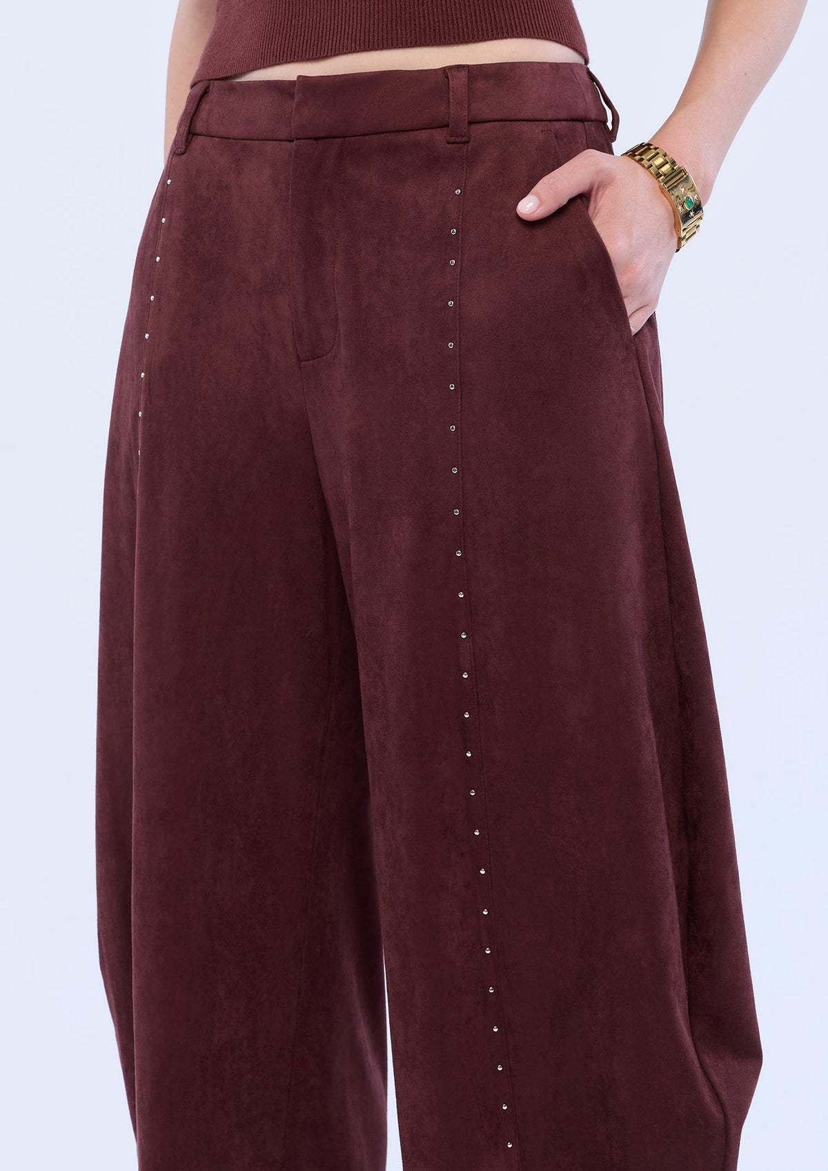 Suede Studded Balloon Leg Pants