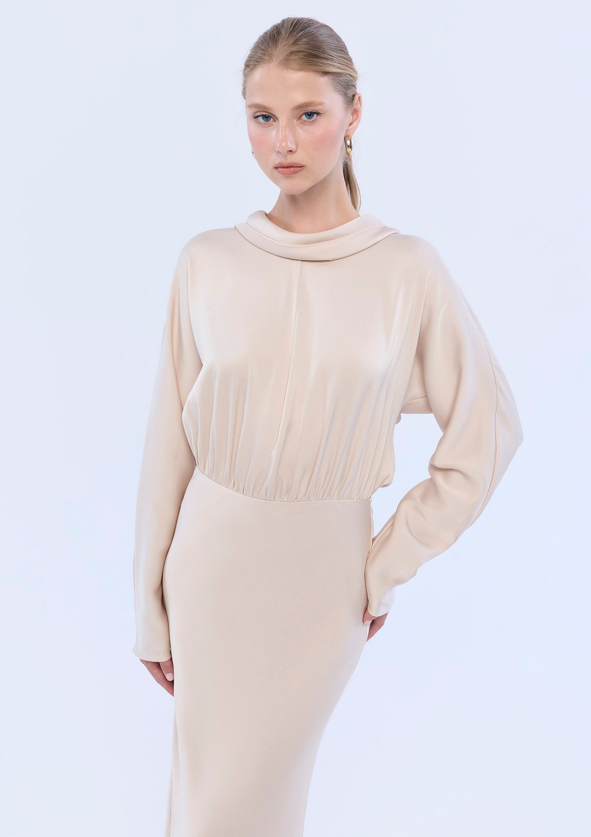 Satin Long Sleeve Midi Dress