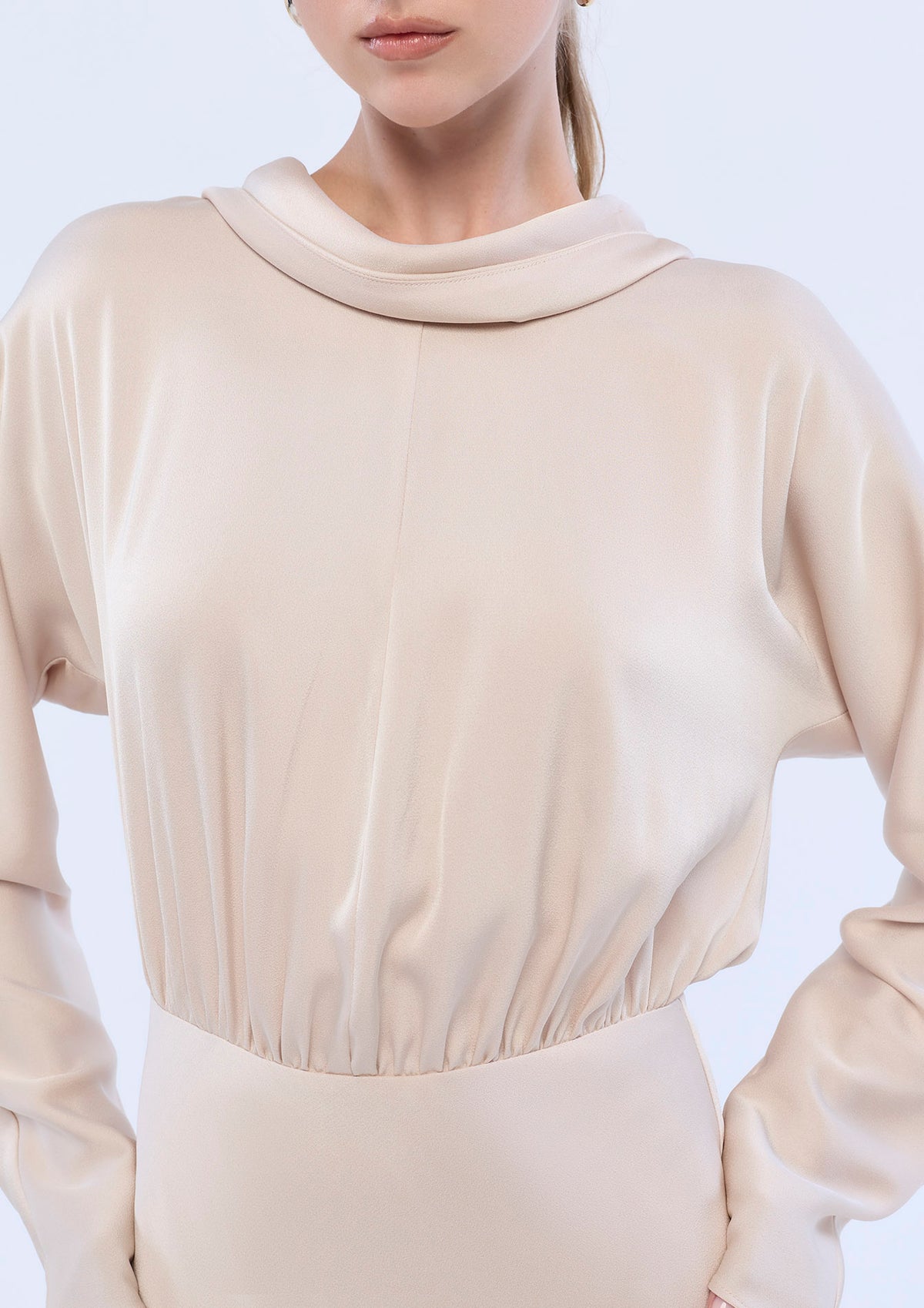 Satin Long Sleeve Midi Dress