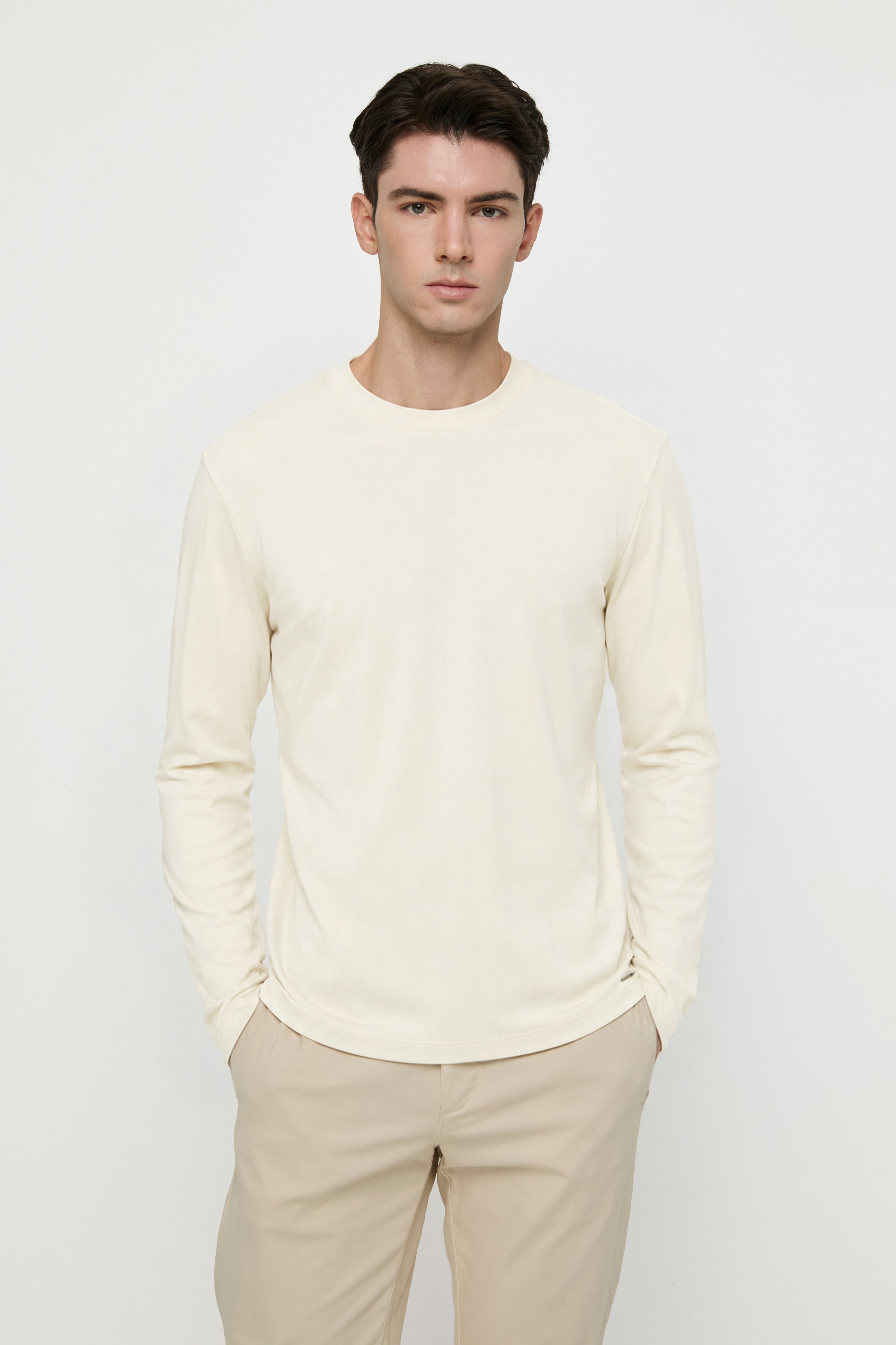 Long Sleeve Round Neck Tee Cream