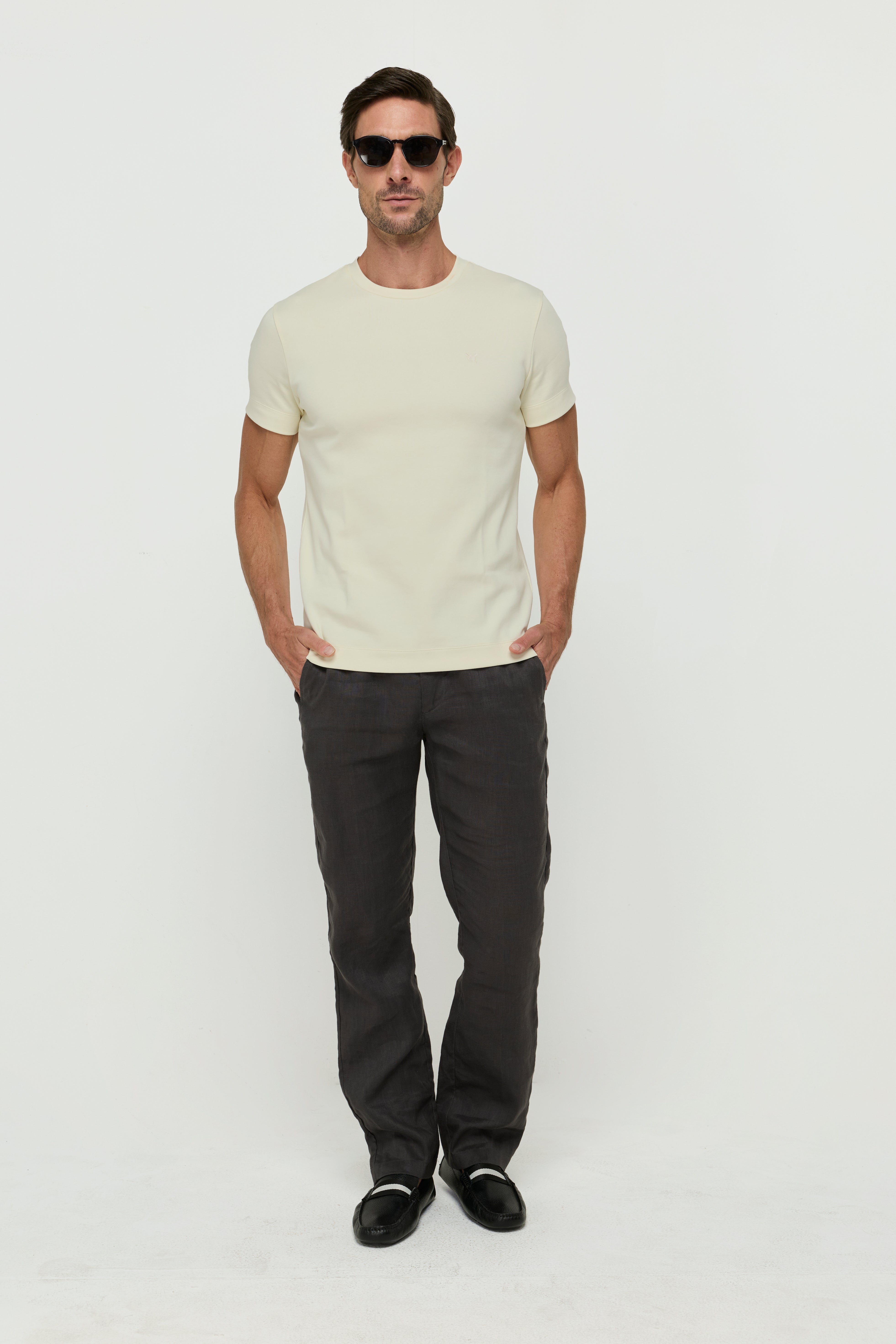 Cotton Round Neck T-Shirt Cream