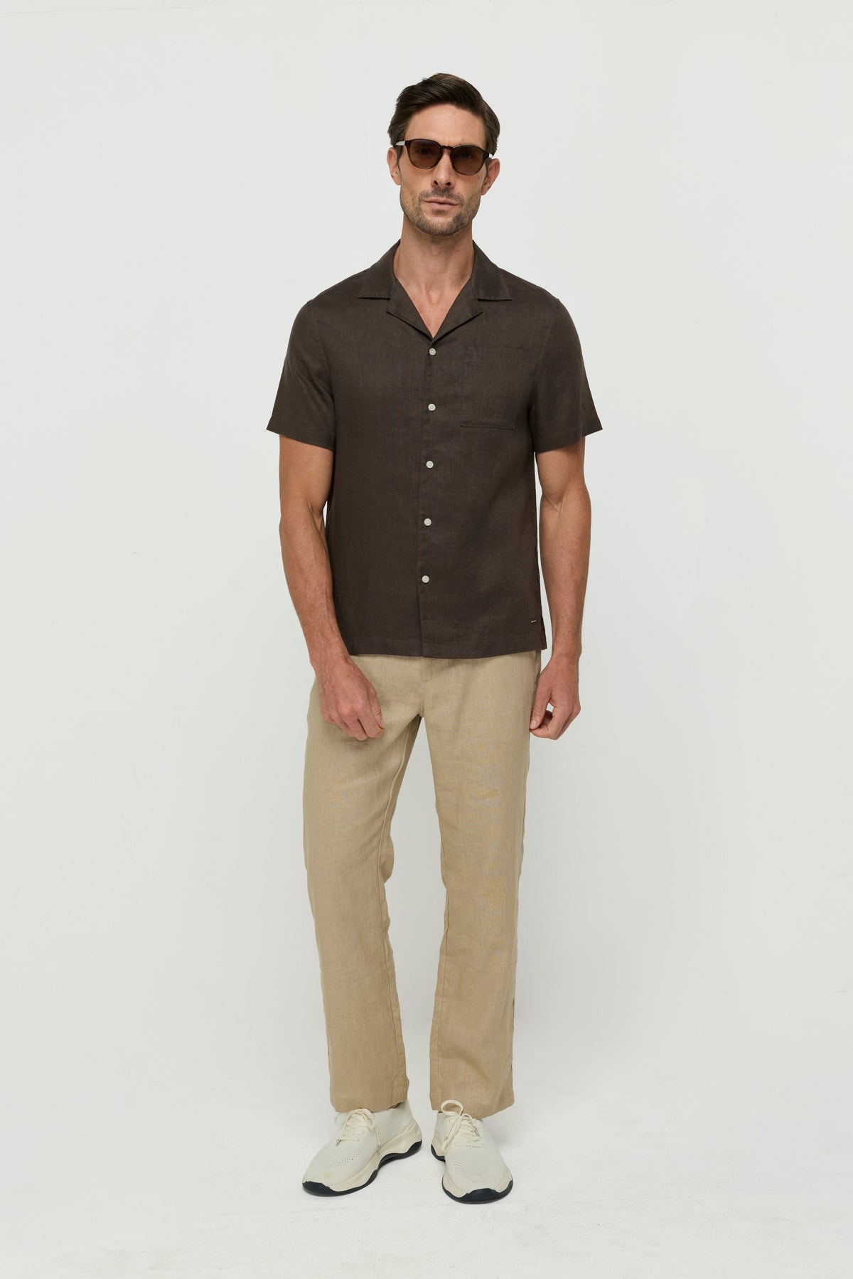 Linen Knitwear Shirt Brown
