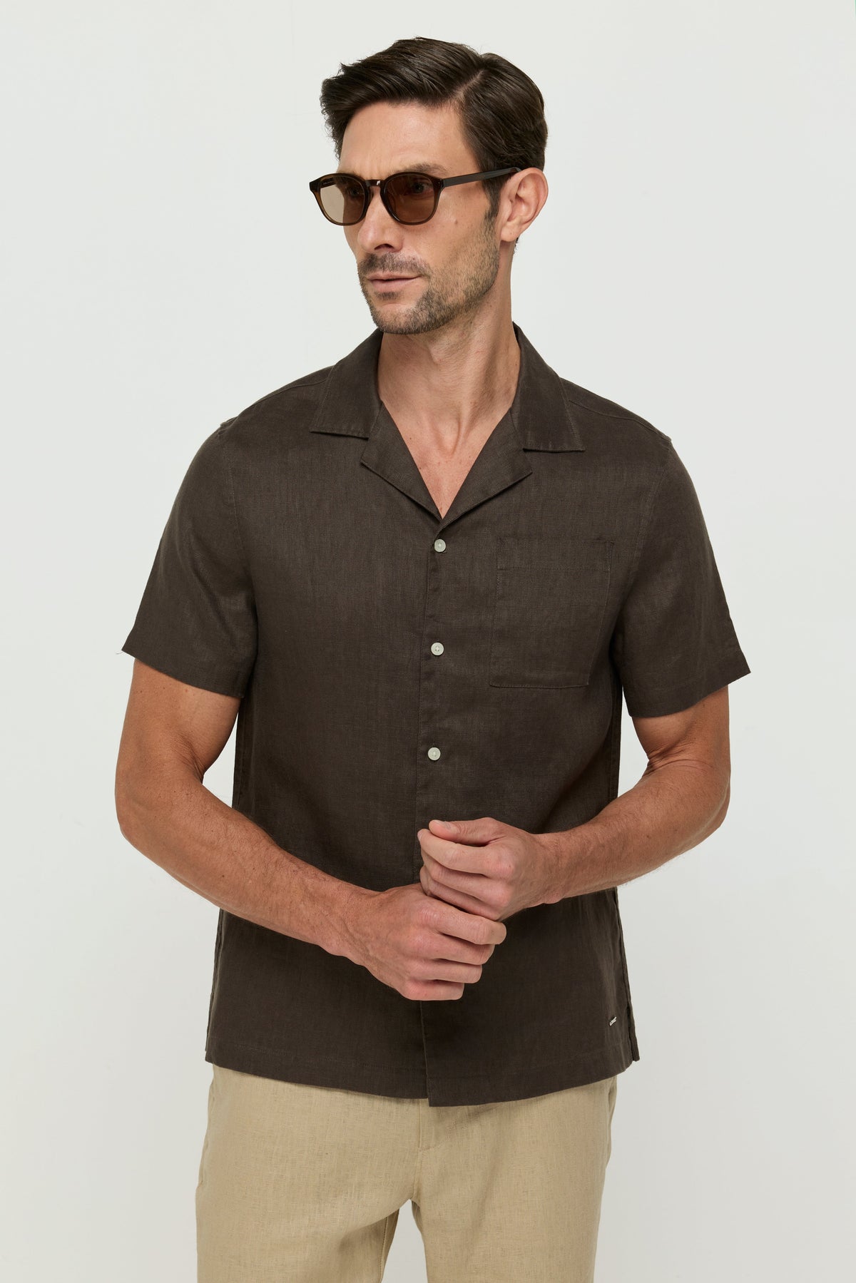 Linen Knitwear Shirt Brown