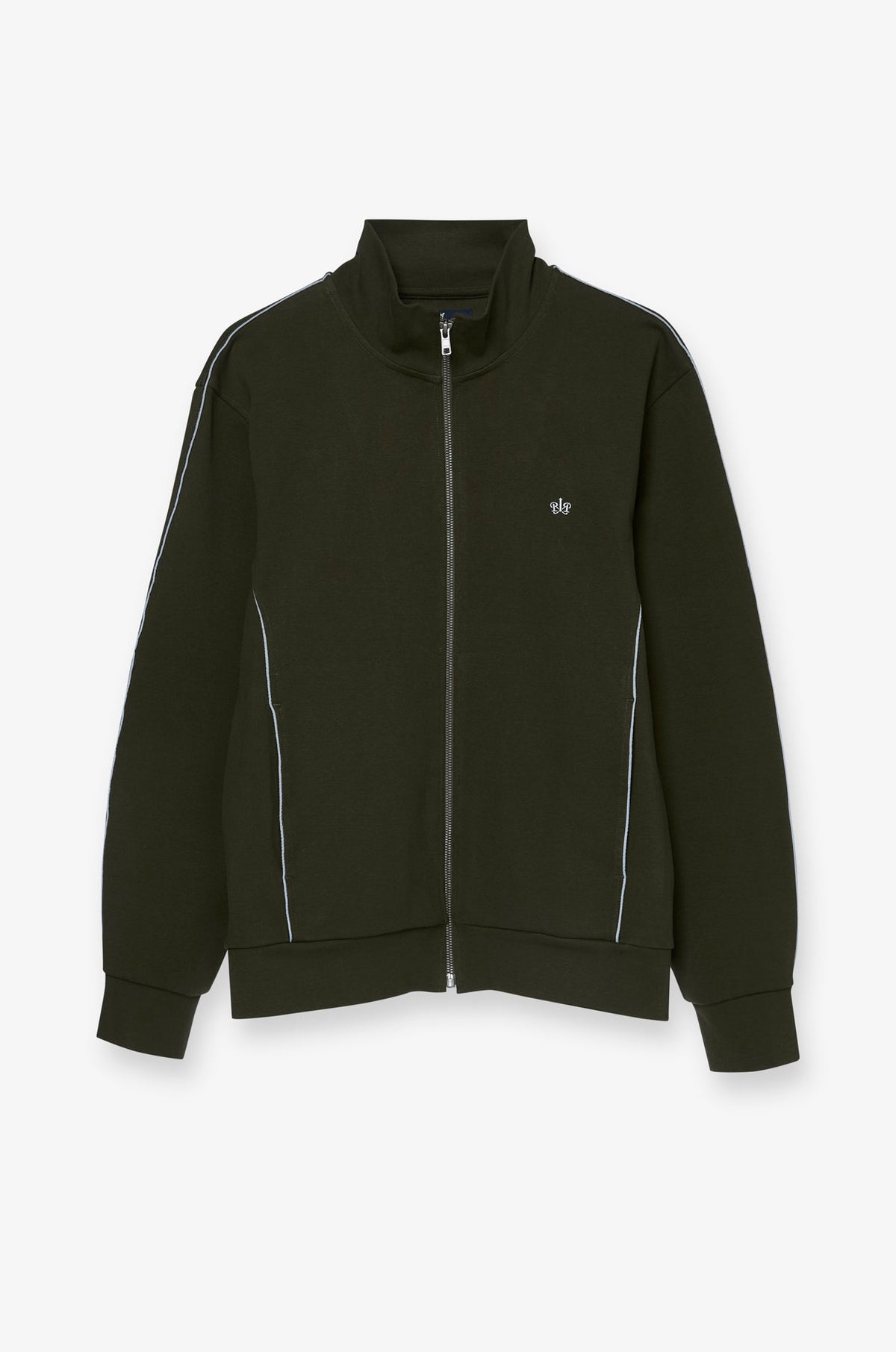 Contrast Piping Zip-Up Jacket Rir Dark Green