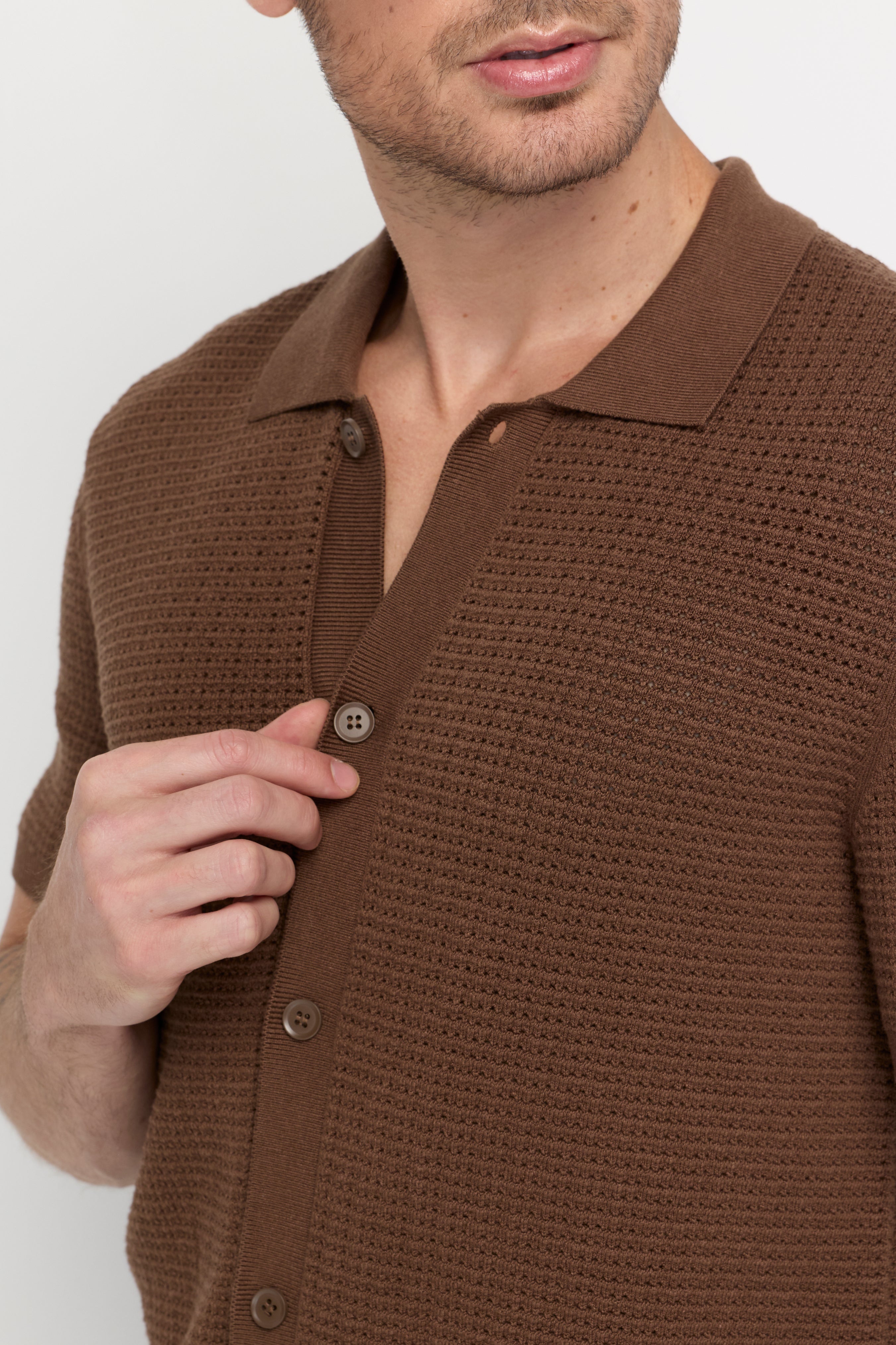 Heritage Textured Knit Polo Dark Brown