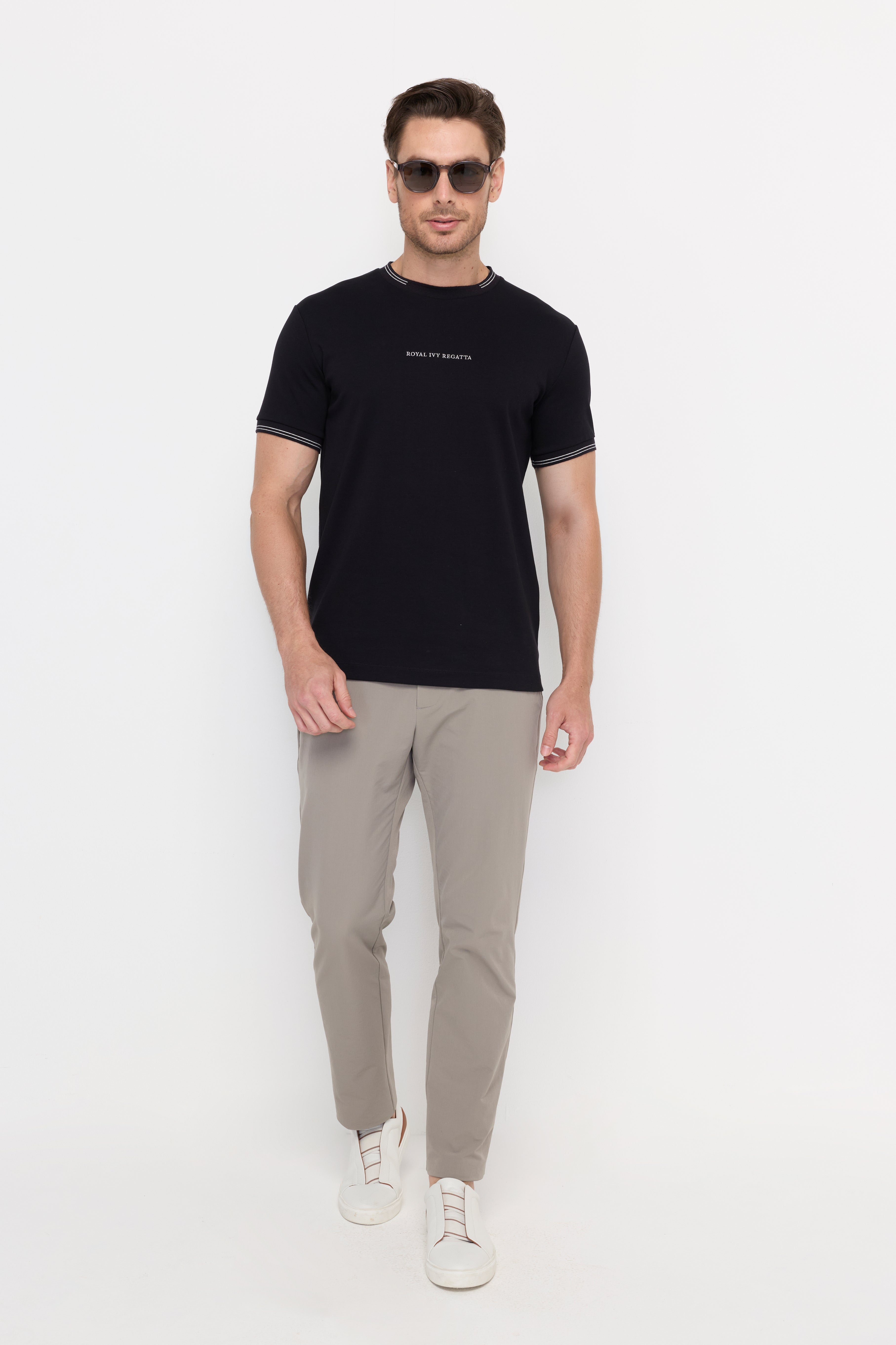 Signature Contrast Trim Crewneck Tee Black
