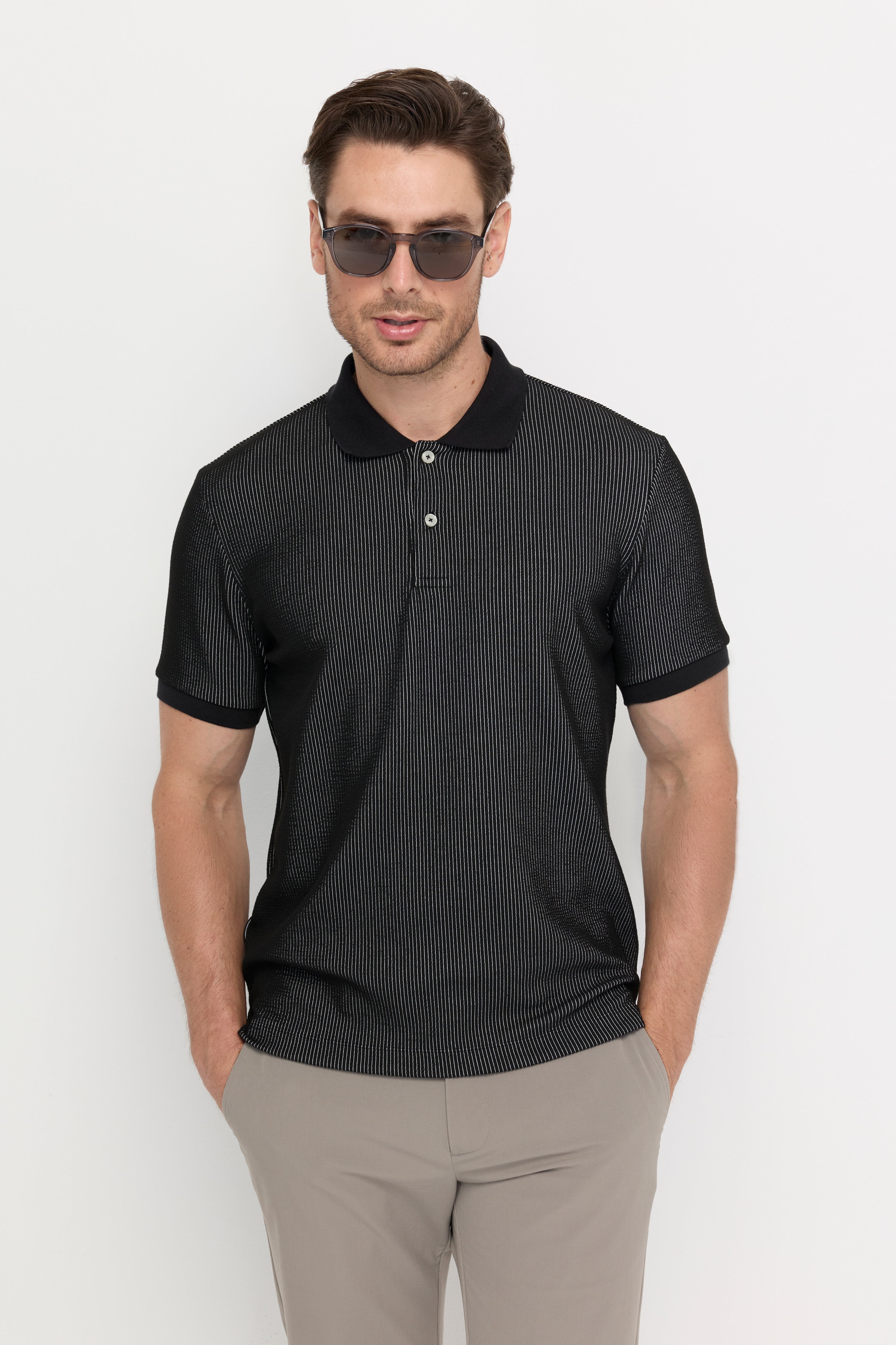 Stripe Texture Polo Black