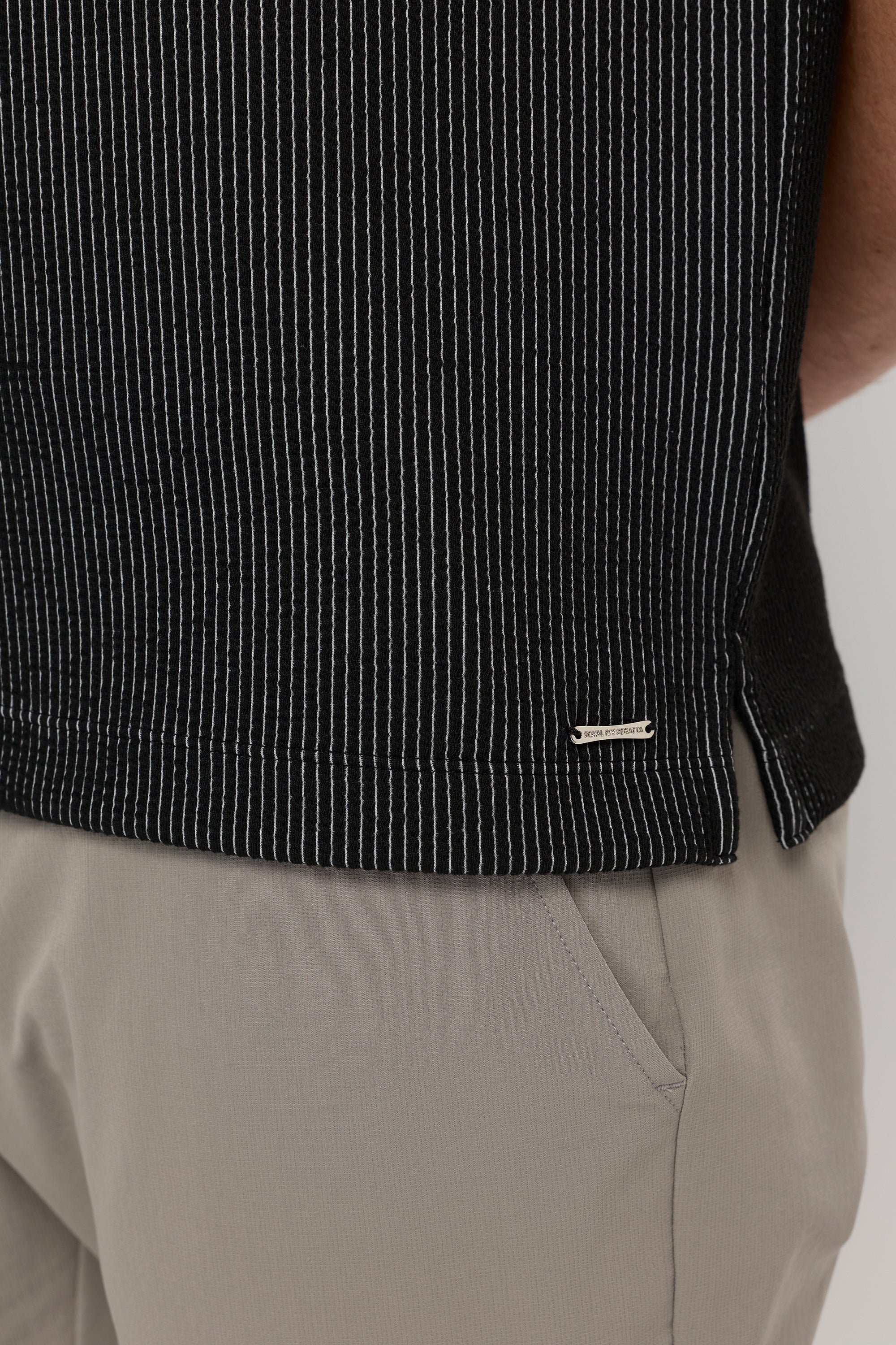 Stripe Texture Polo Black