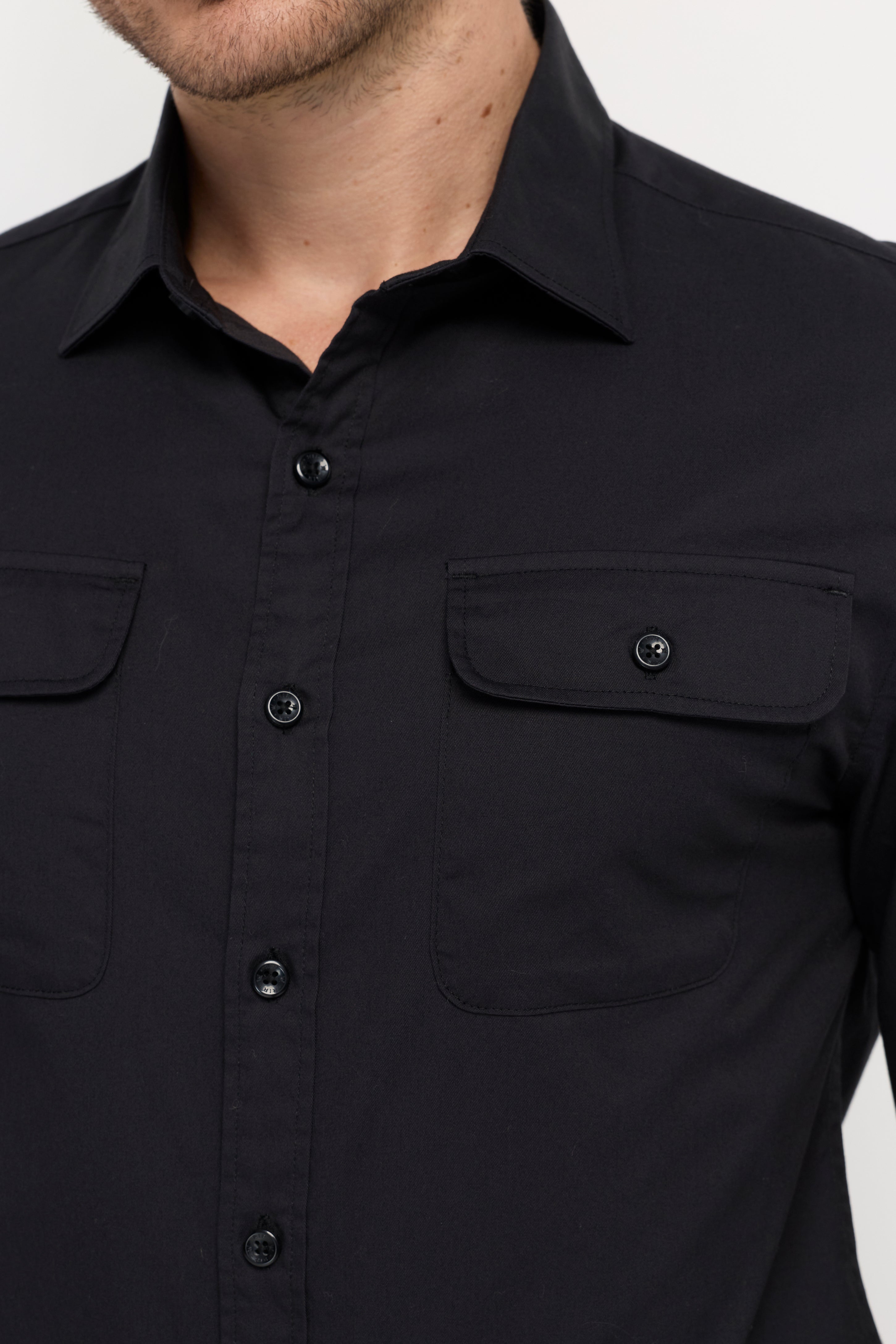 Twin-Pocket Long Sleeve Shirt Black