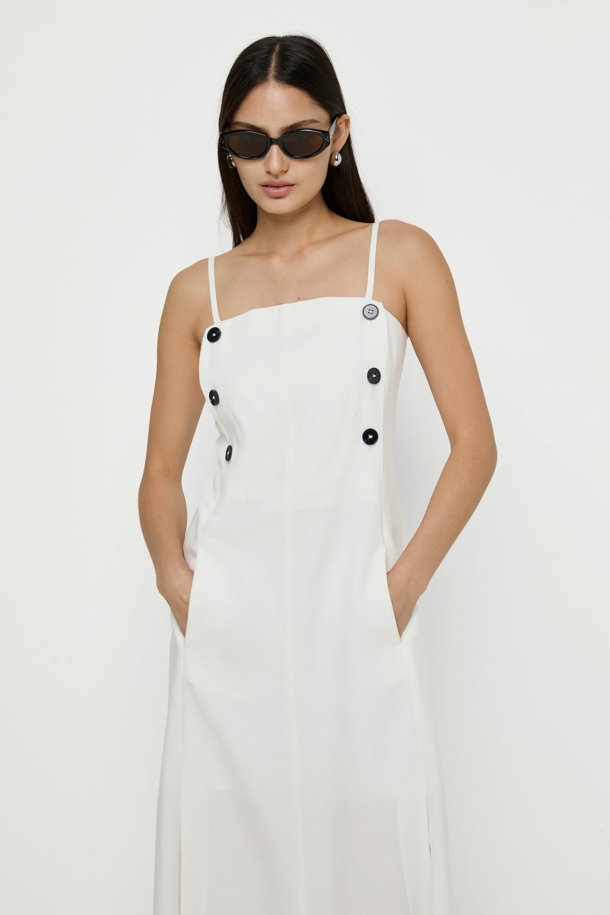 Side Button Midi Dress Cream