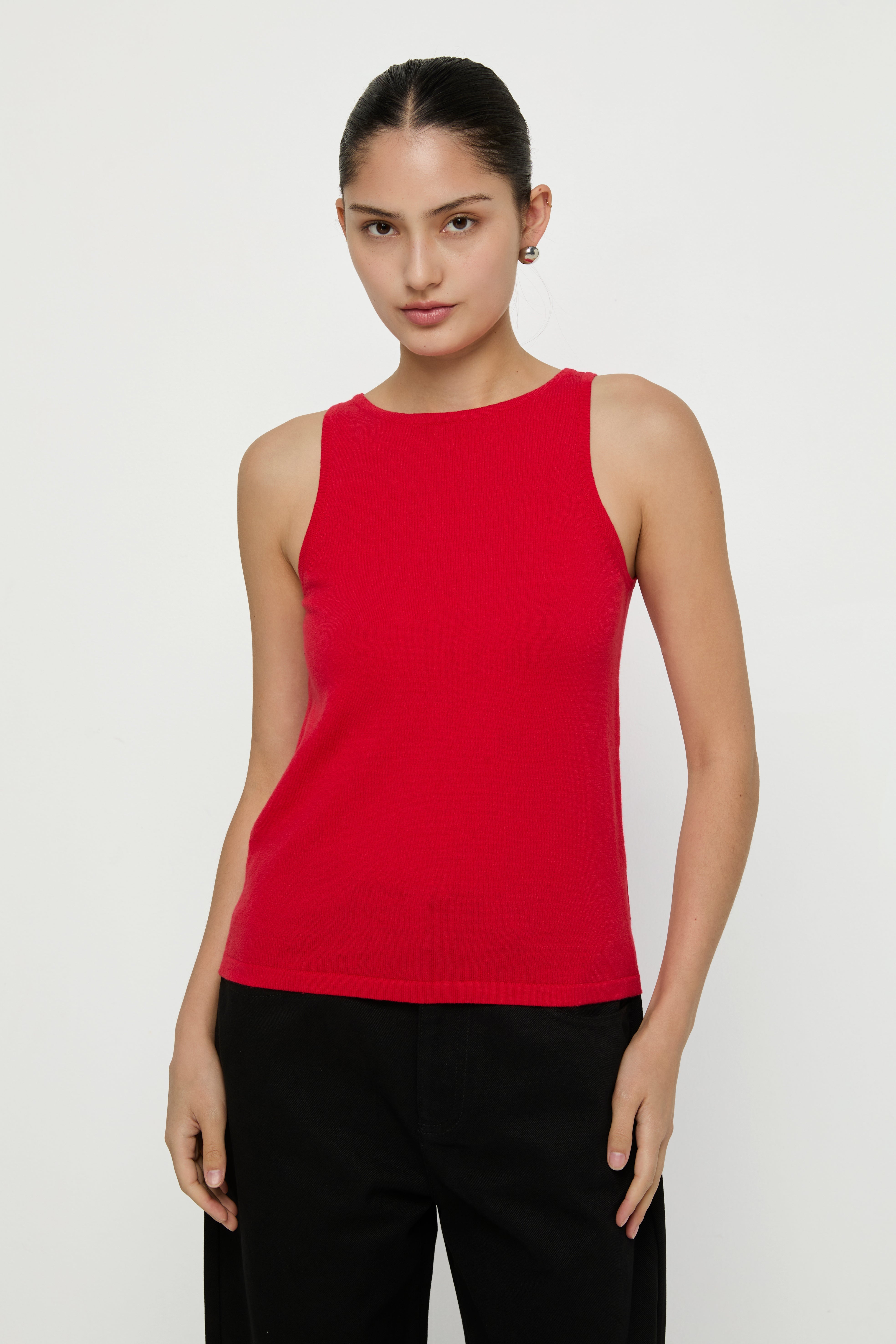 Sleeveless Knitted Top Red