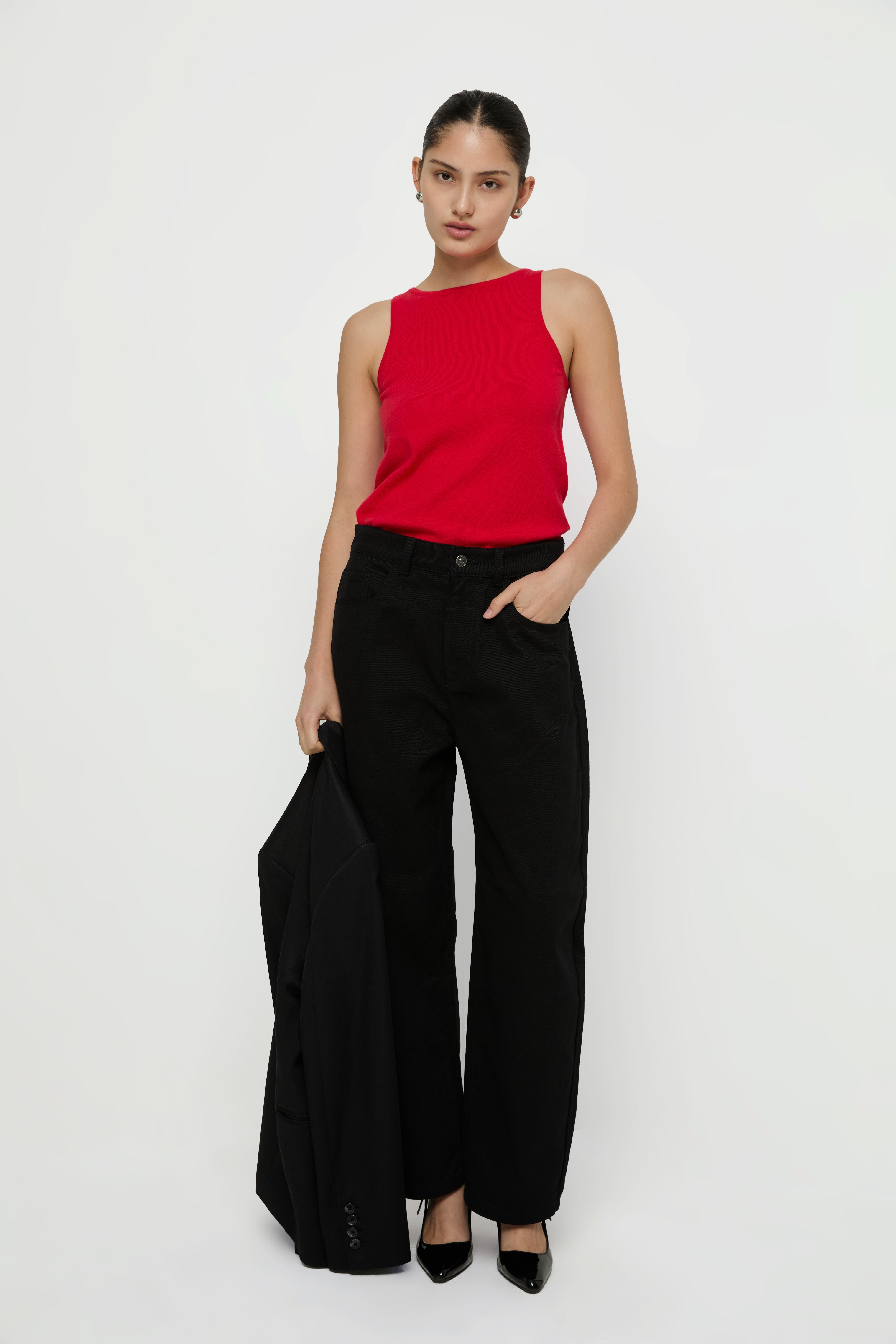 Sleeveless Knitted Top Red