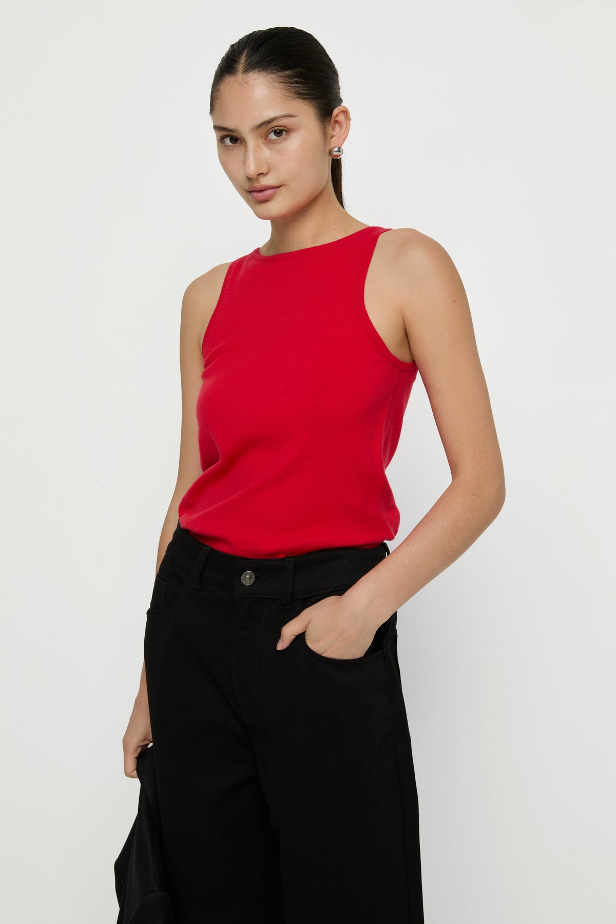 Sleeveless Knitted Top Red