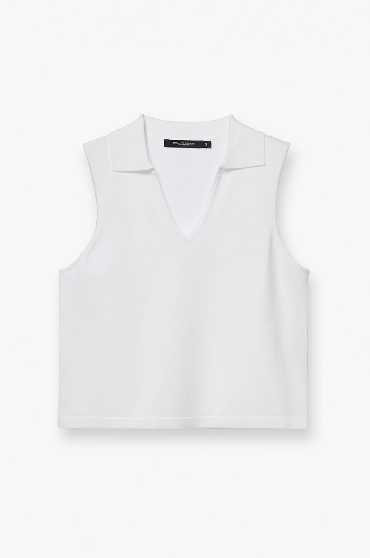 Knitted Collared V-Neck Top Off-White
