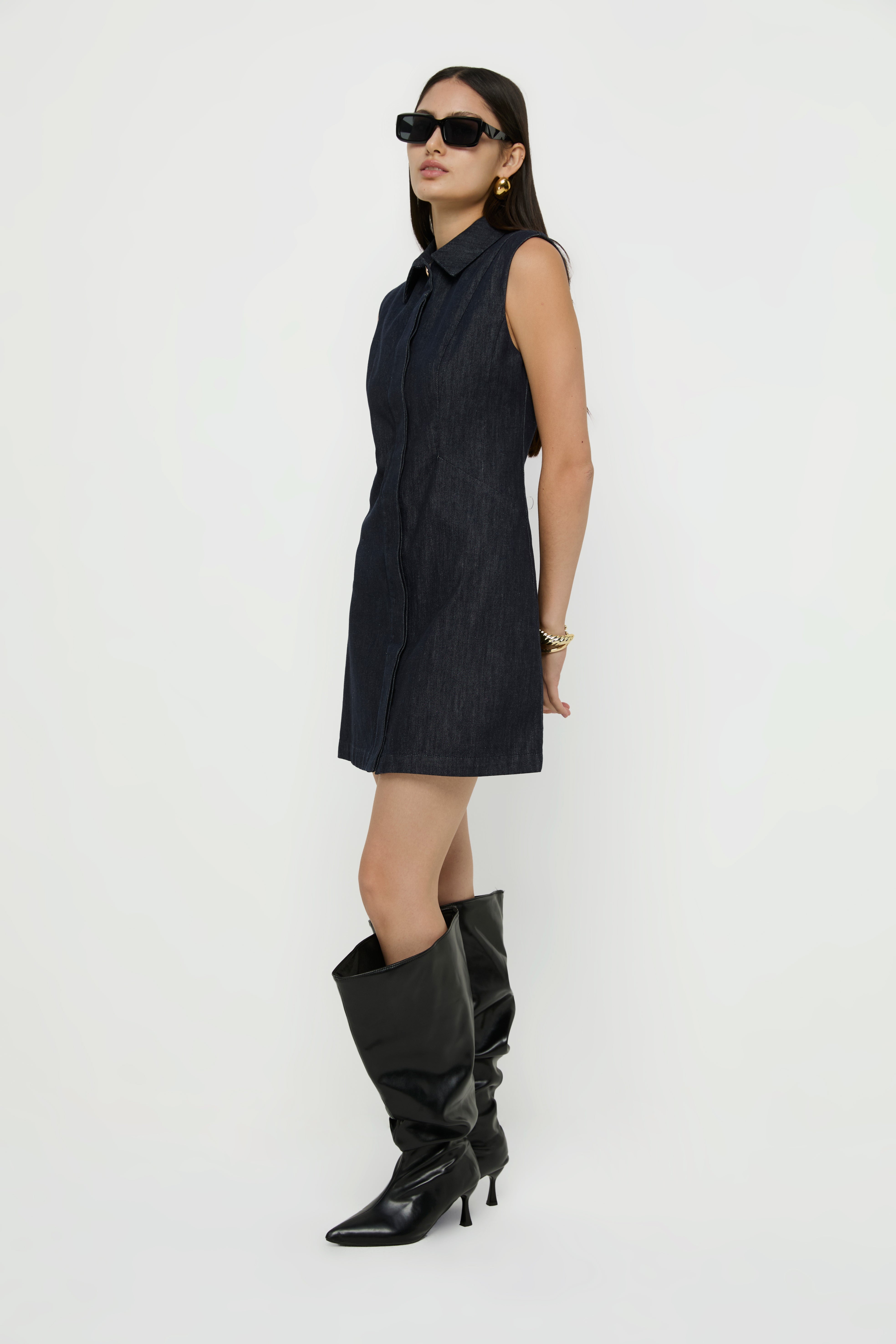 Sleeveless Denim Dress Navy