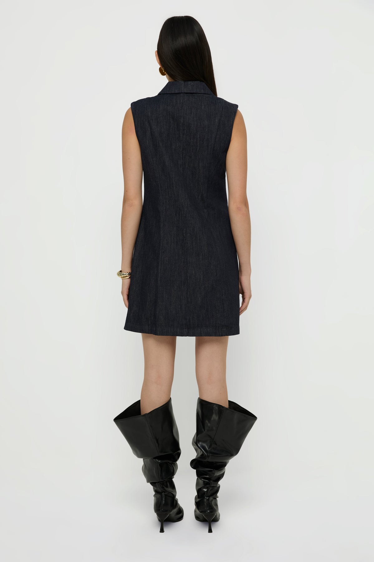 Sleeveless Denim Dress Navy