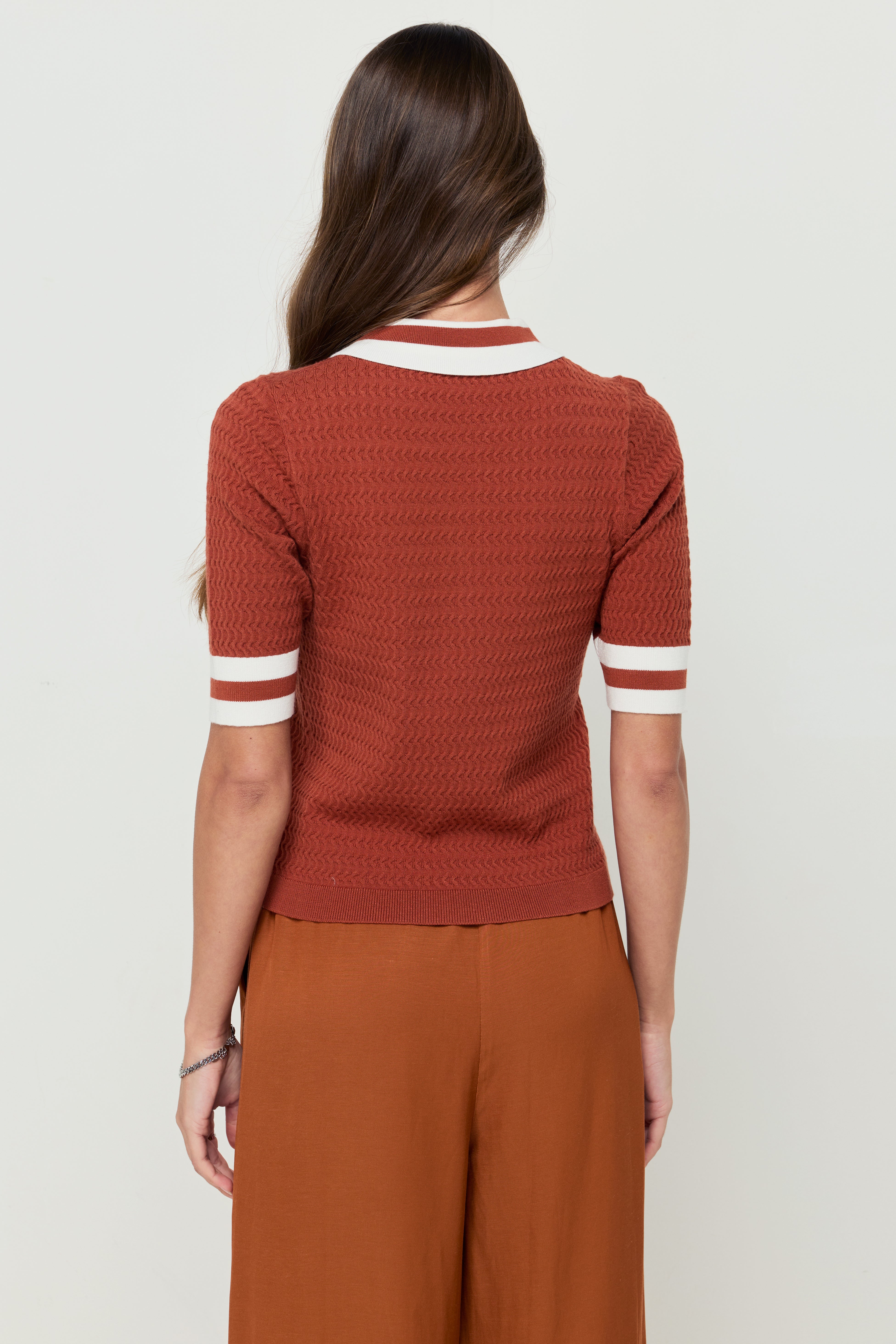 Zipper Flatknit Polo Brown