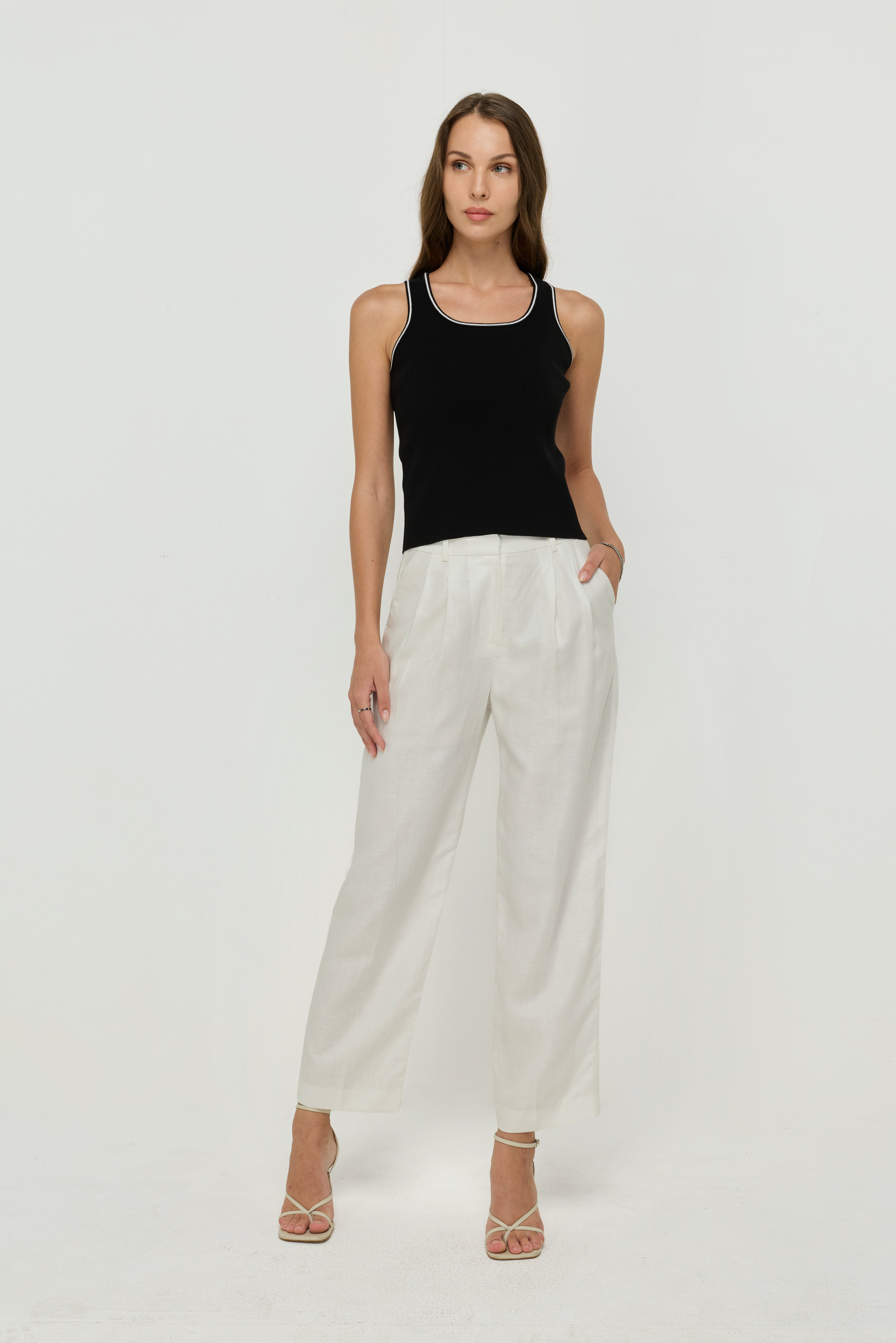 Tailored Pleated Straight-Leg Trousers Off-White