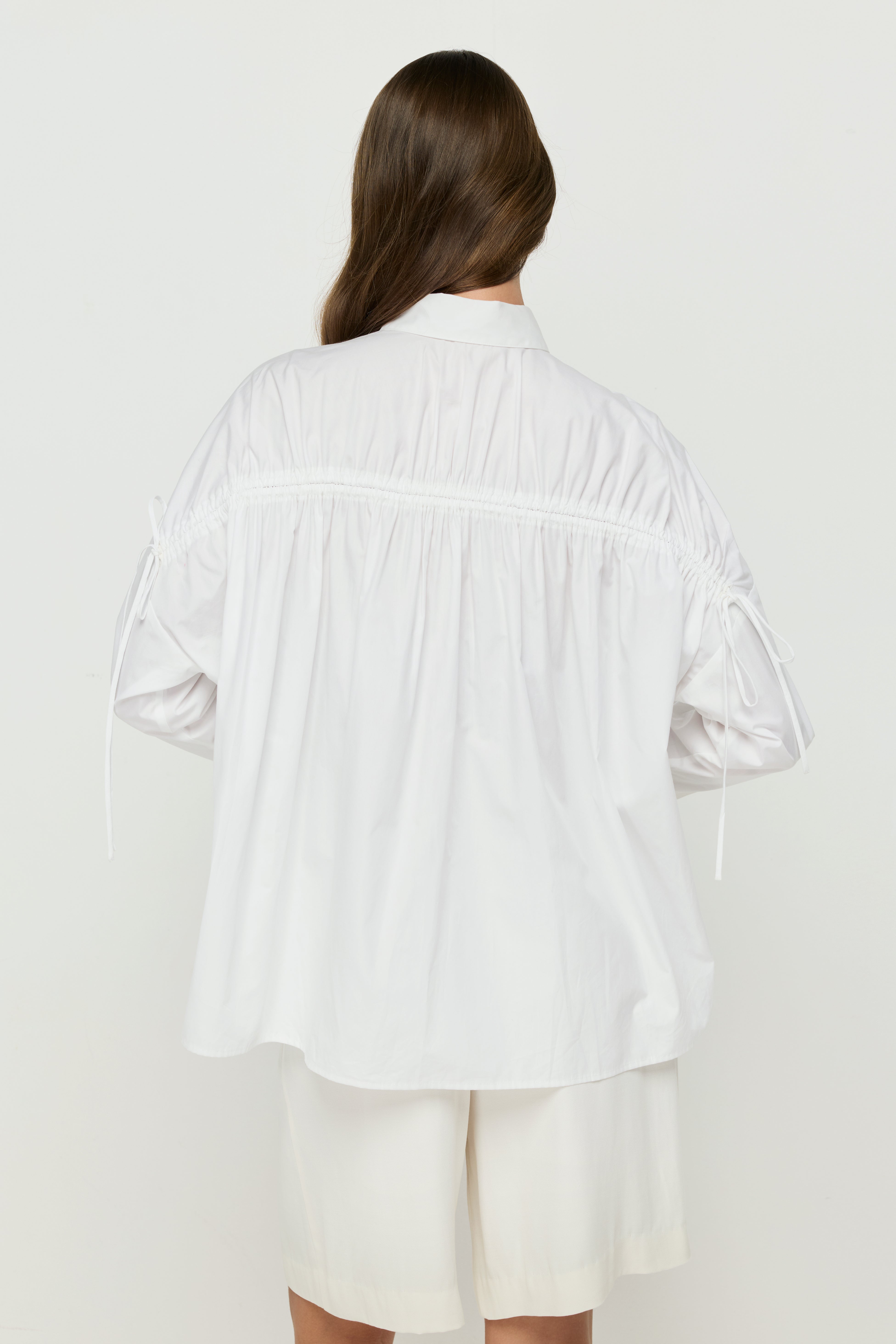 Tie-Sleeve Oversized Shirt White