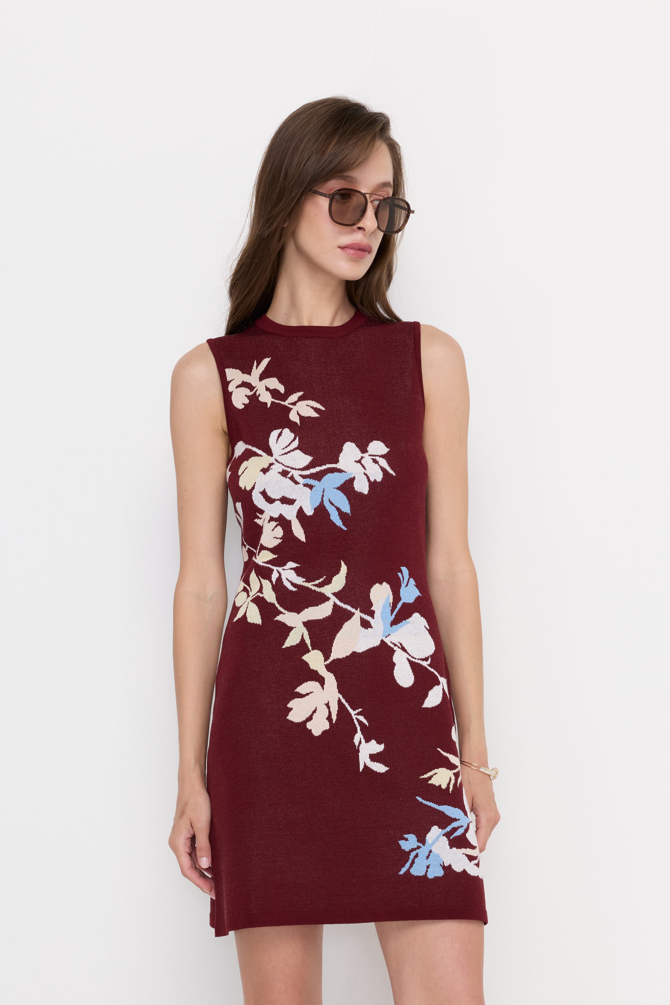 Bordeaux Jardin Knit Dress Printed Red