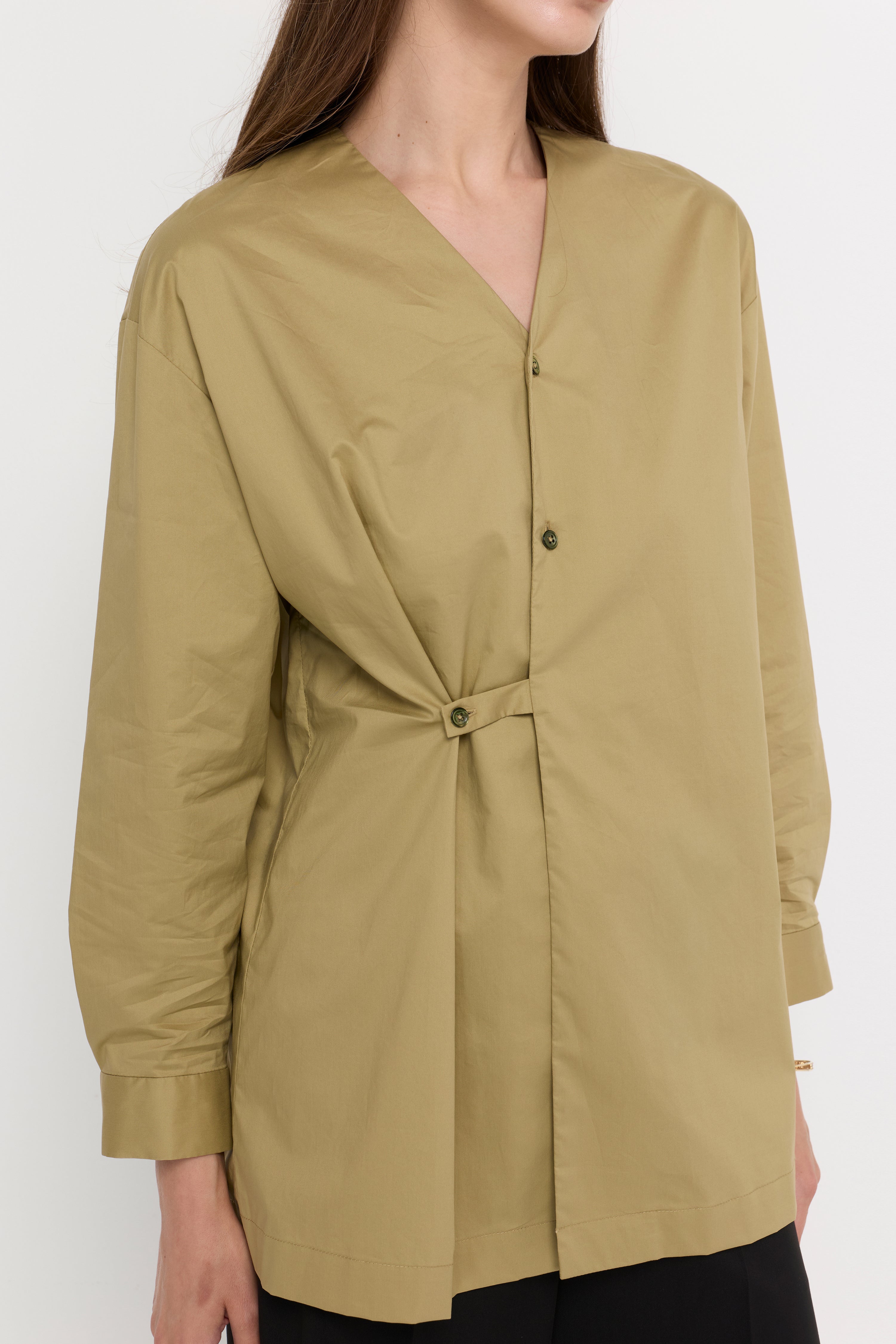 Asymmetric Waist-Tuck Blouse Green