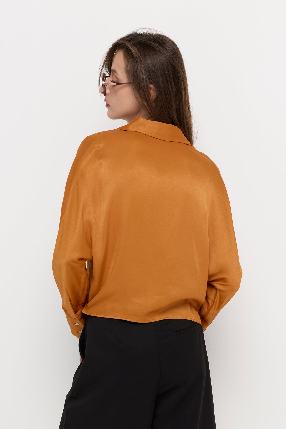 Draped Wrap Satin Blouse Yellow