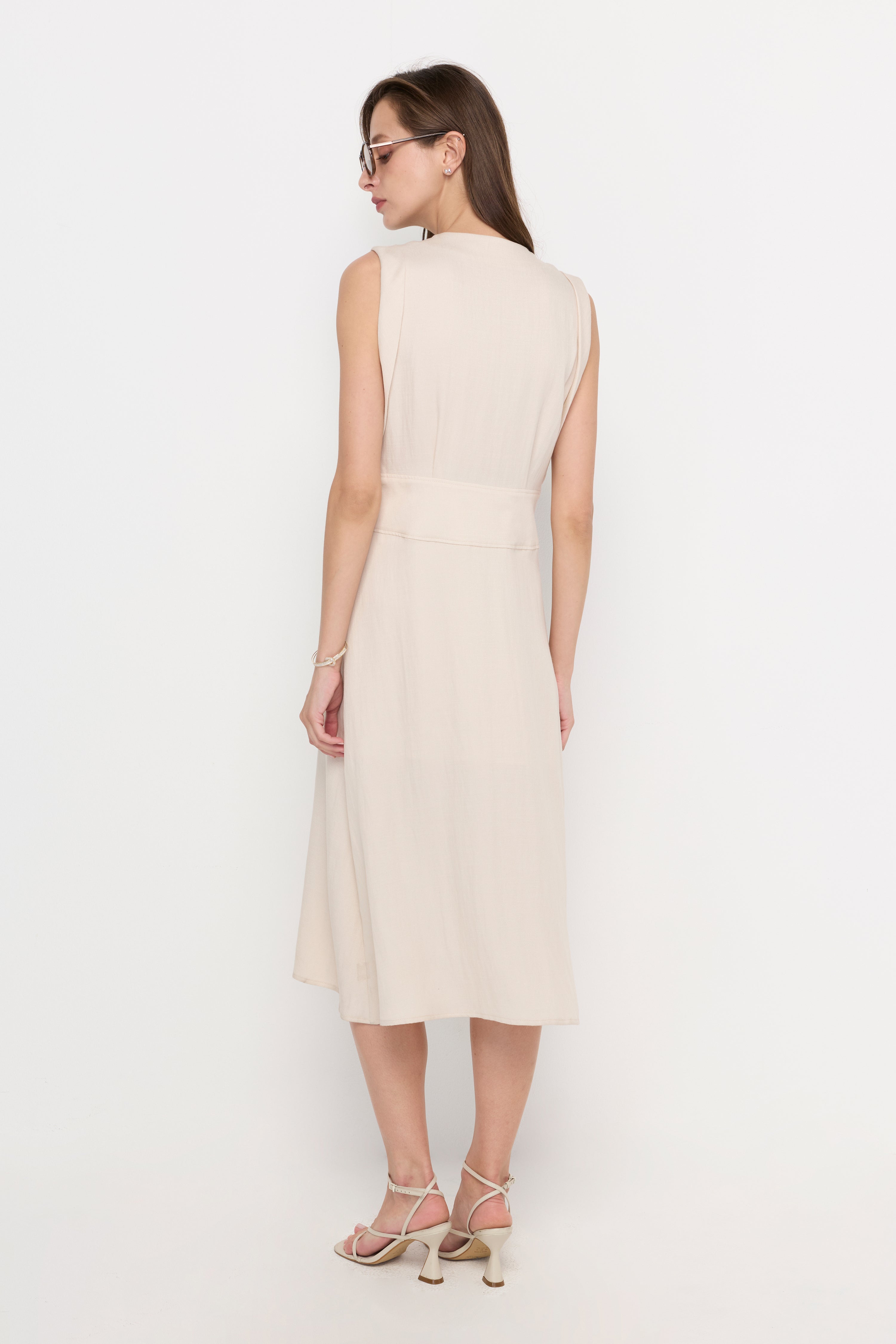 Seraphine Button-Front Midi Dress Beige