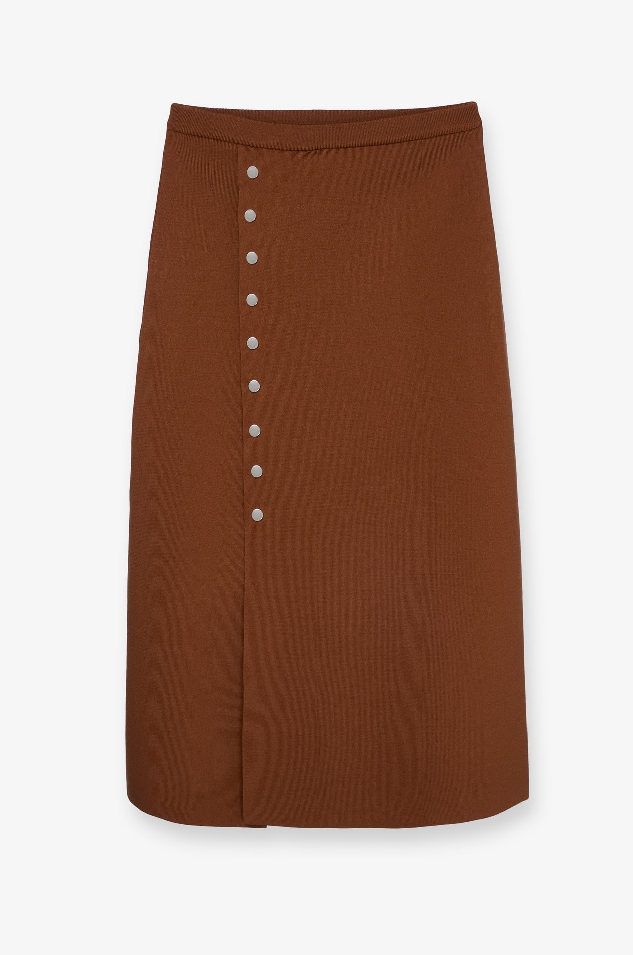 Snap Button Wrap Midi Skirt Brown