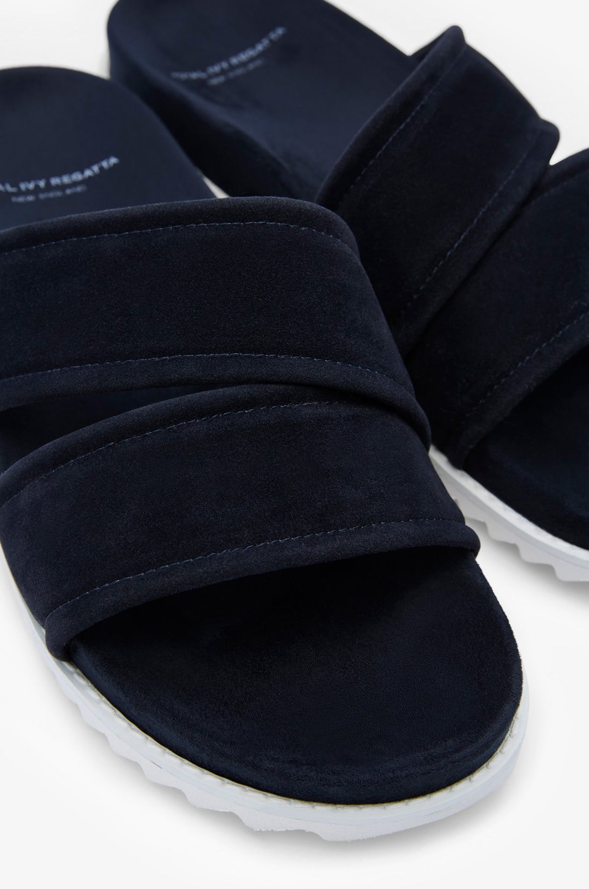 Suede Double Strap Slides Navy