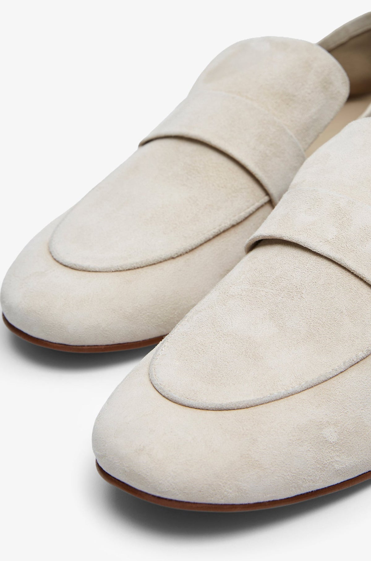 Suede Flat Loafers Beige