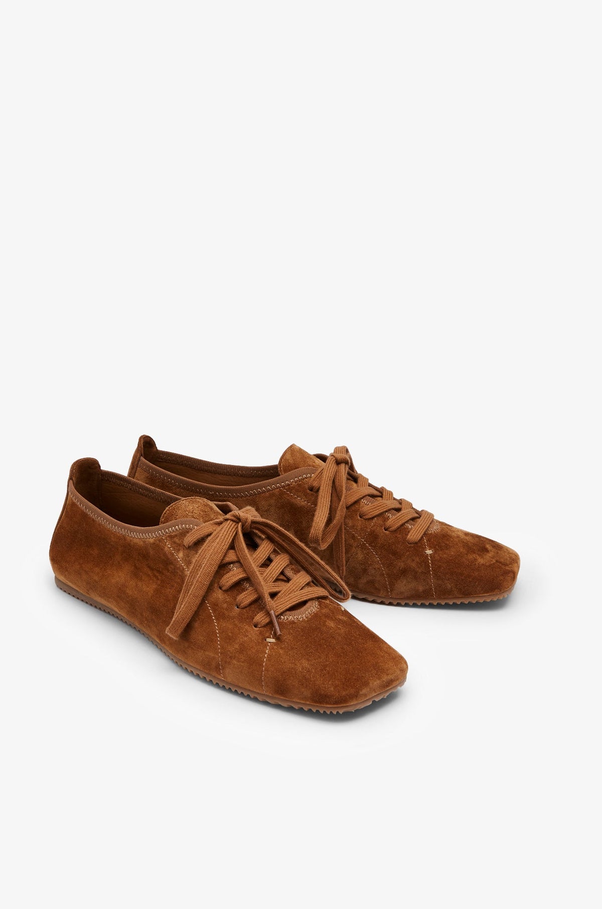 Suede Lace-Up Ballet Sneakers Brown