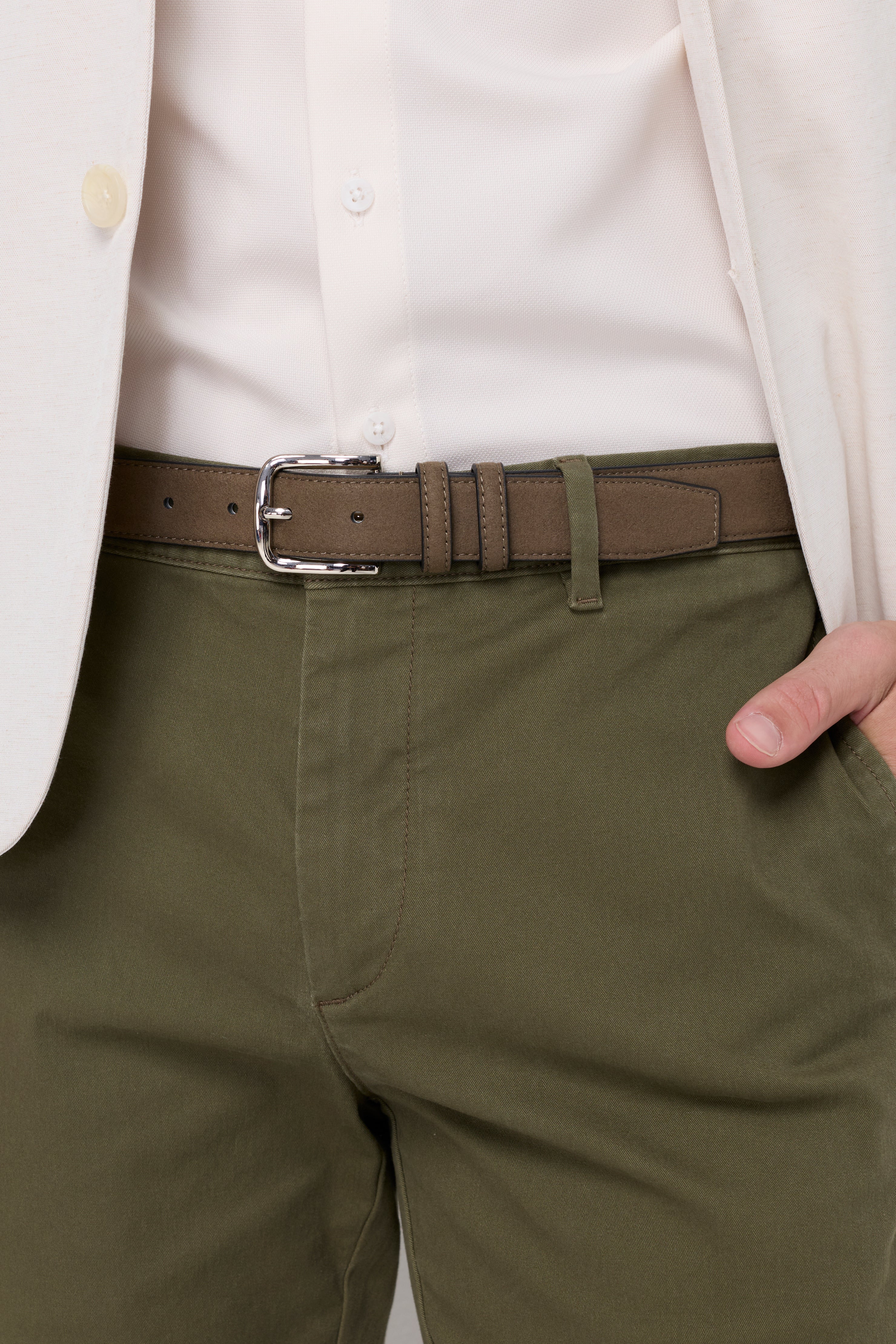 Debossed Logo Suede Belt Dark Green
