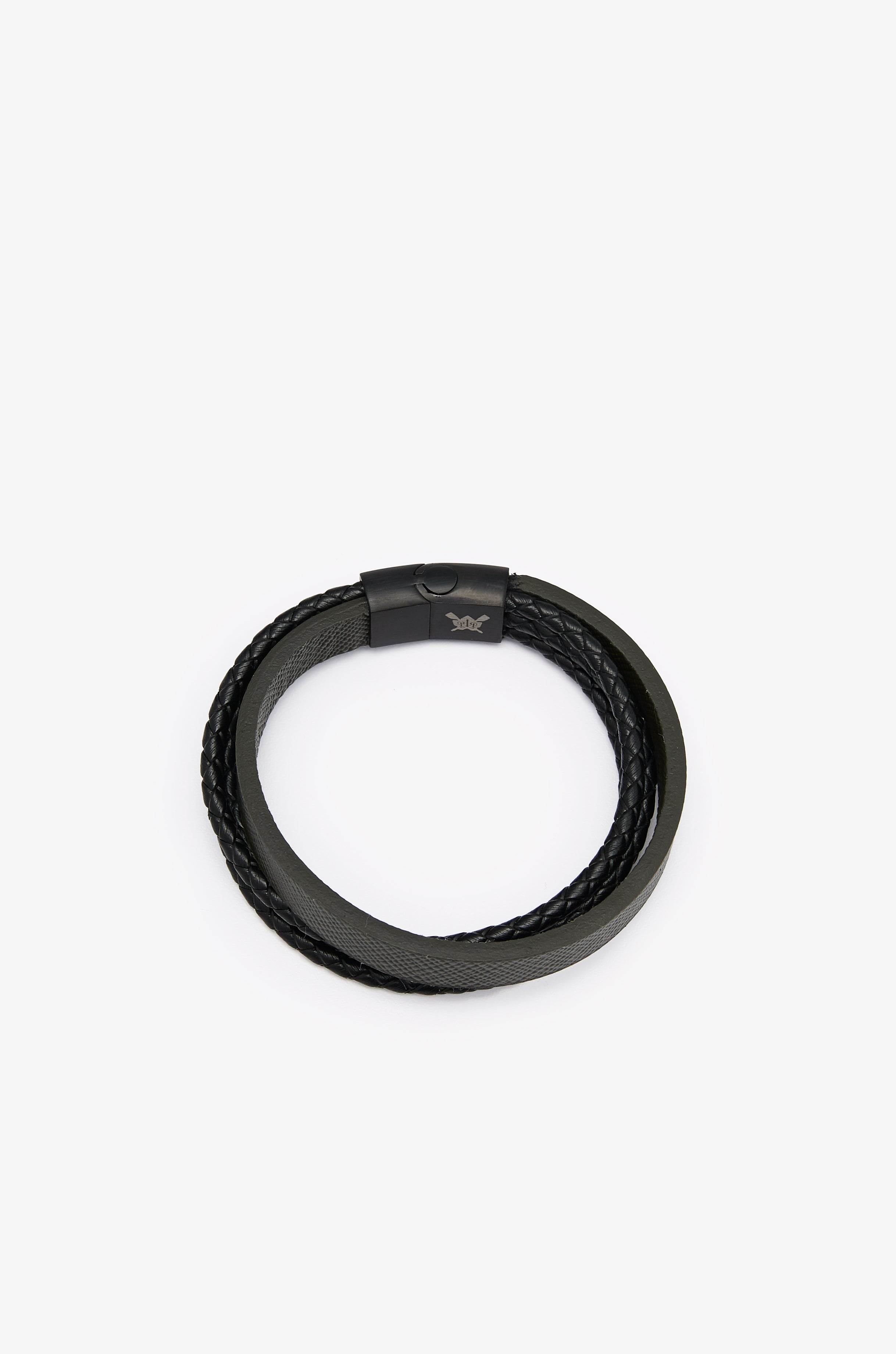 Braided Saffiano Leather Logo Bracelet Dark Green