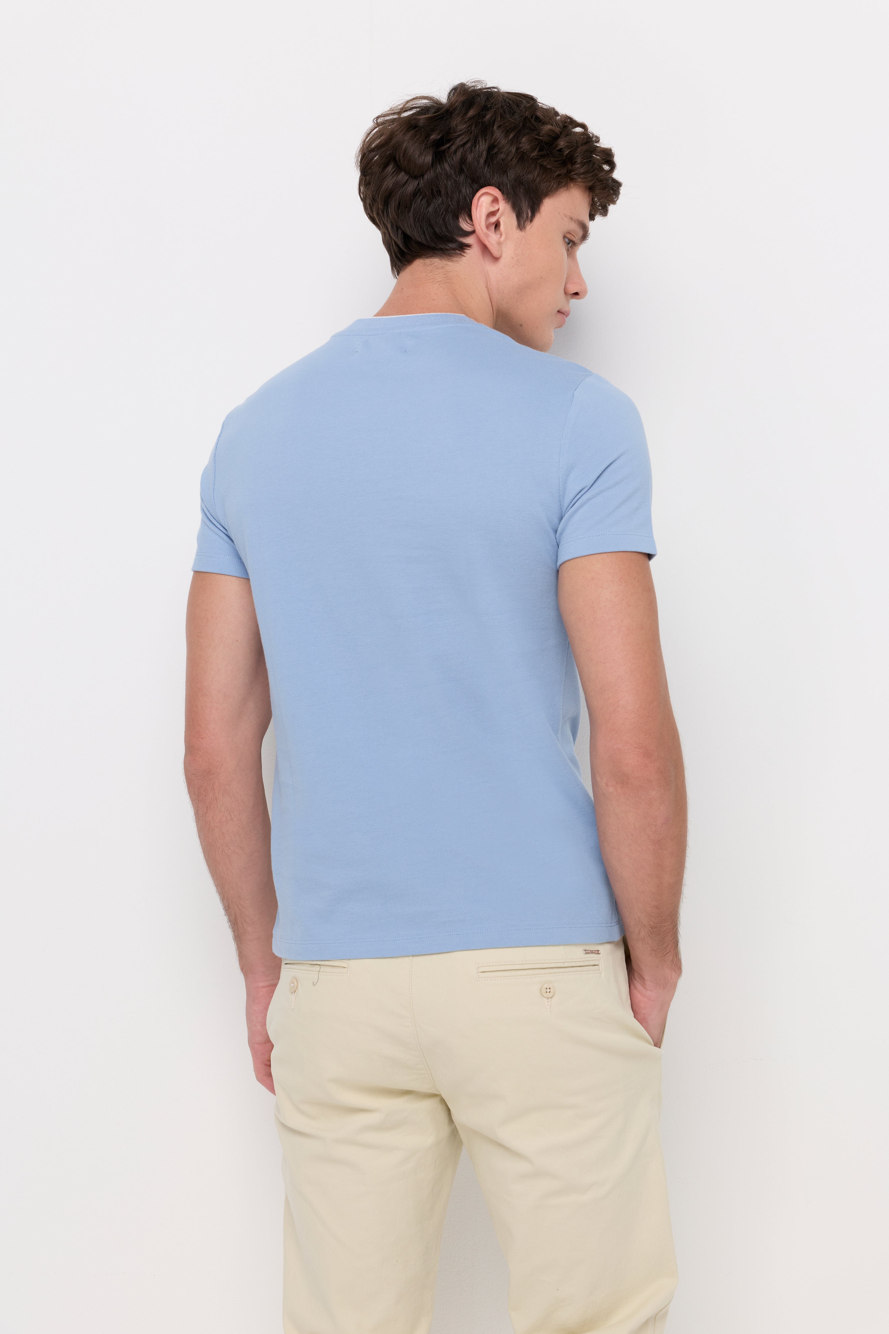 Pique Short Sleeve Round Neck T-Shirt Light Blue