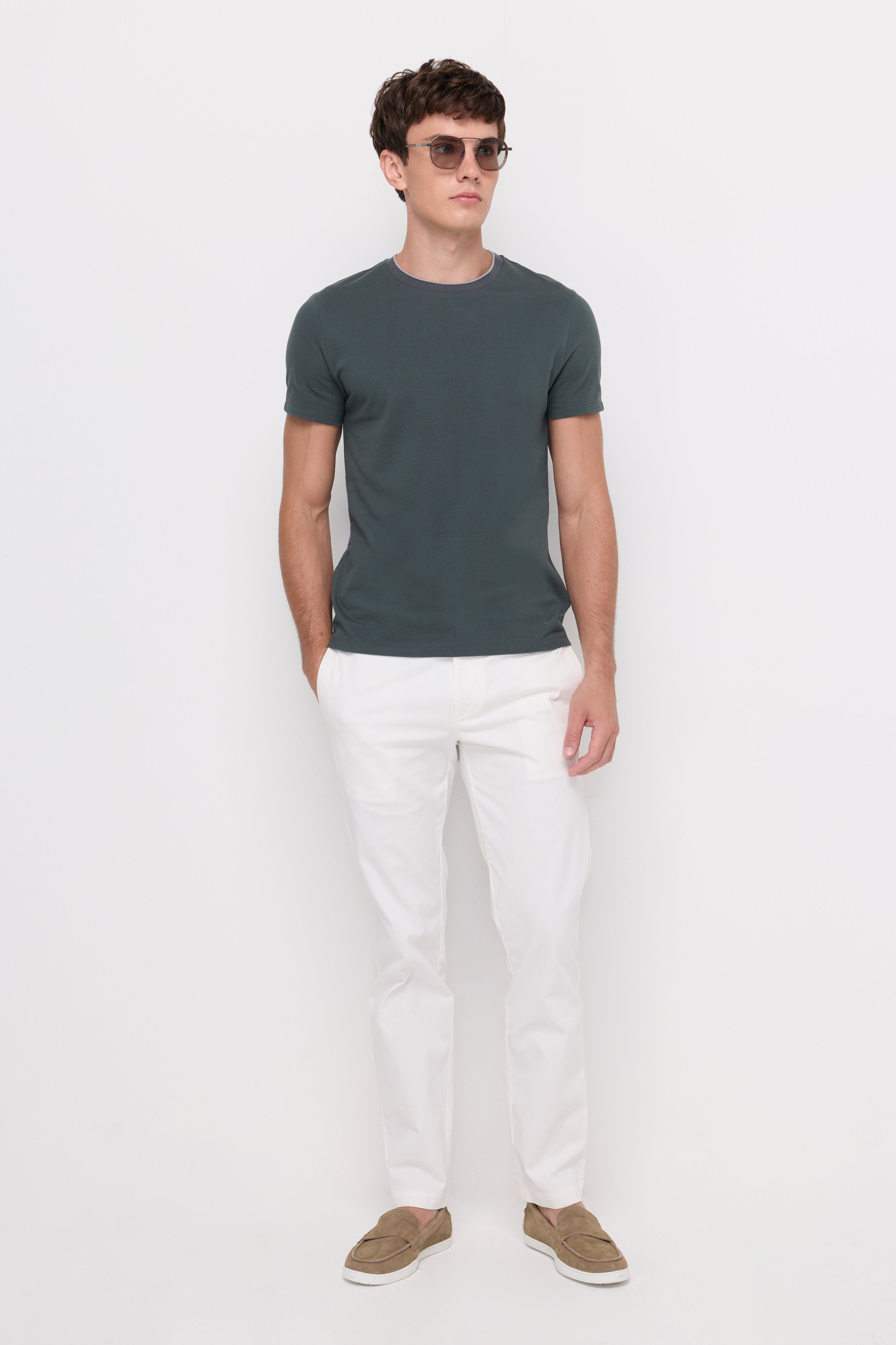 Pique Short Sleeve Round Neck T-Shirt Dark Green