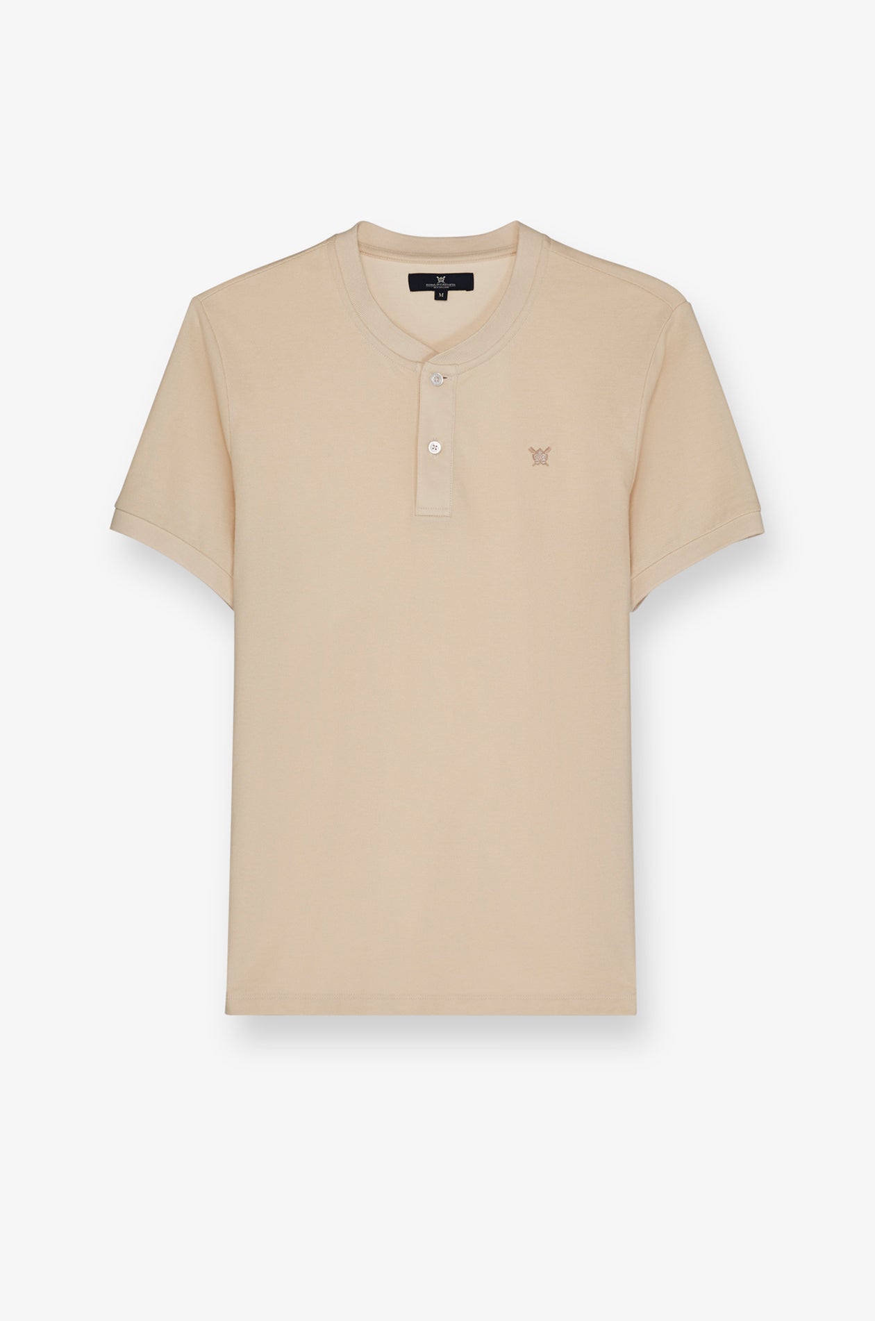 Textured Henley Knit T-Shirt Beige