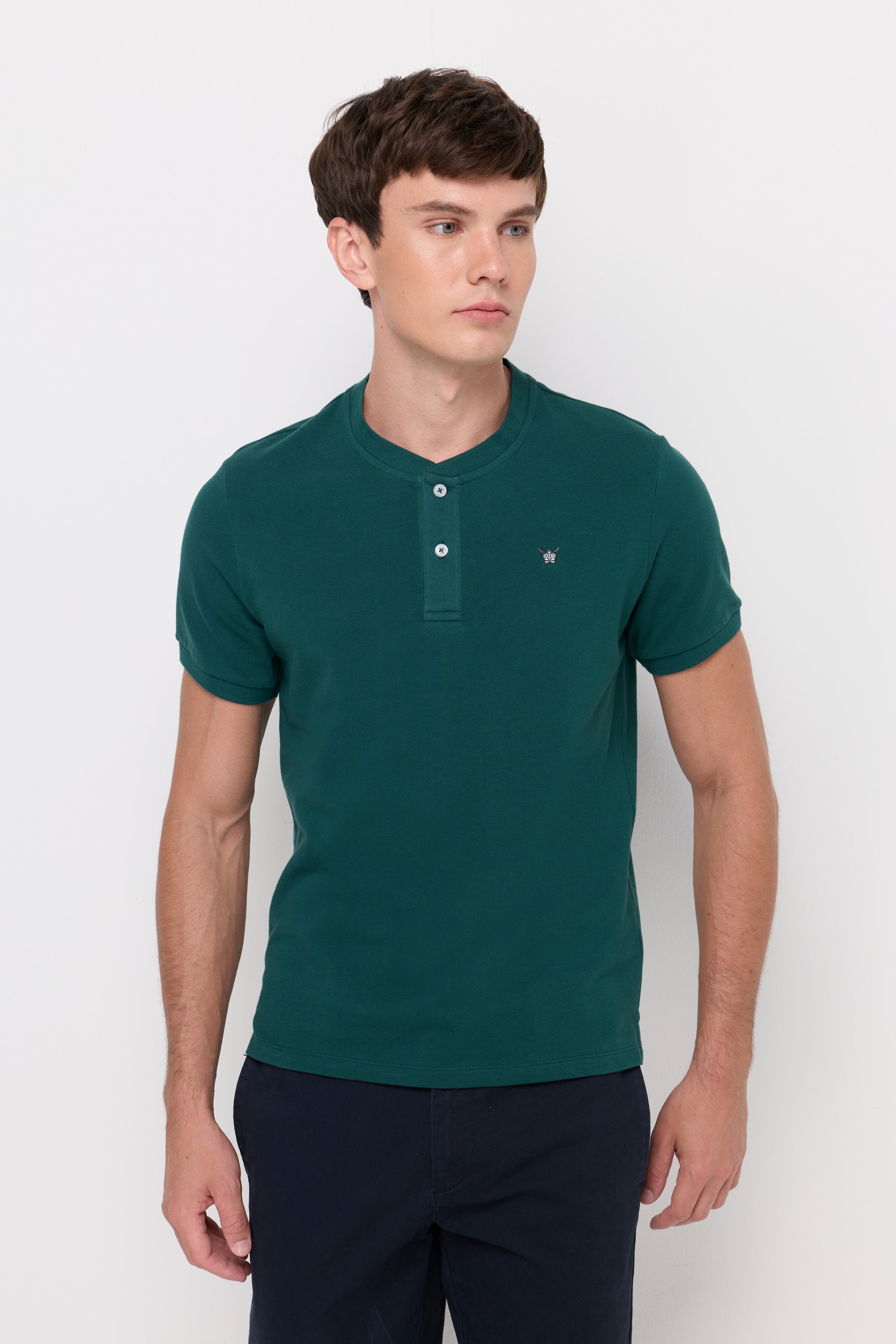 Textured Henley Knit T-Shirt Dark Green