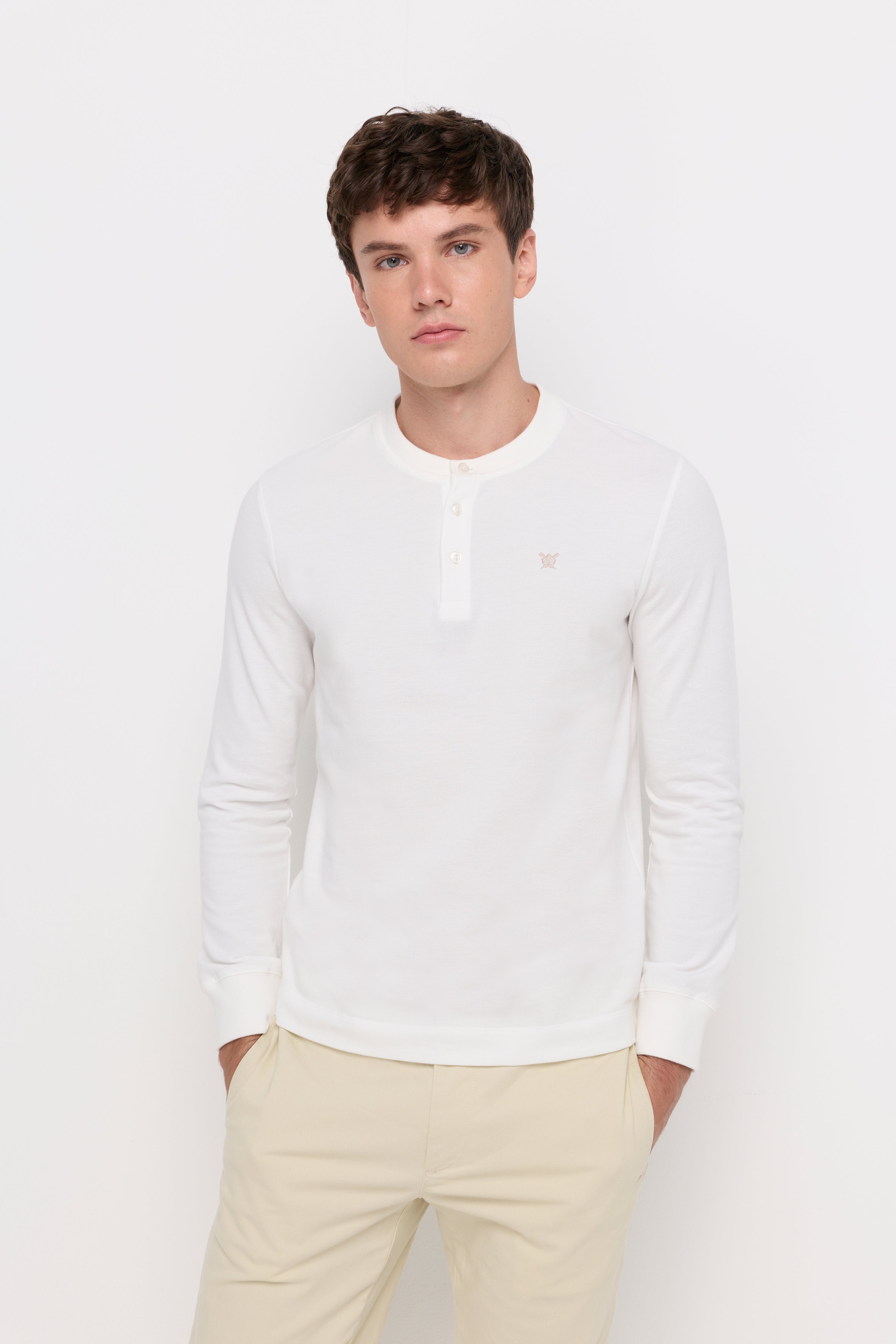 Pique Long Sleeve Round Neck T-Shirt Off-White