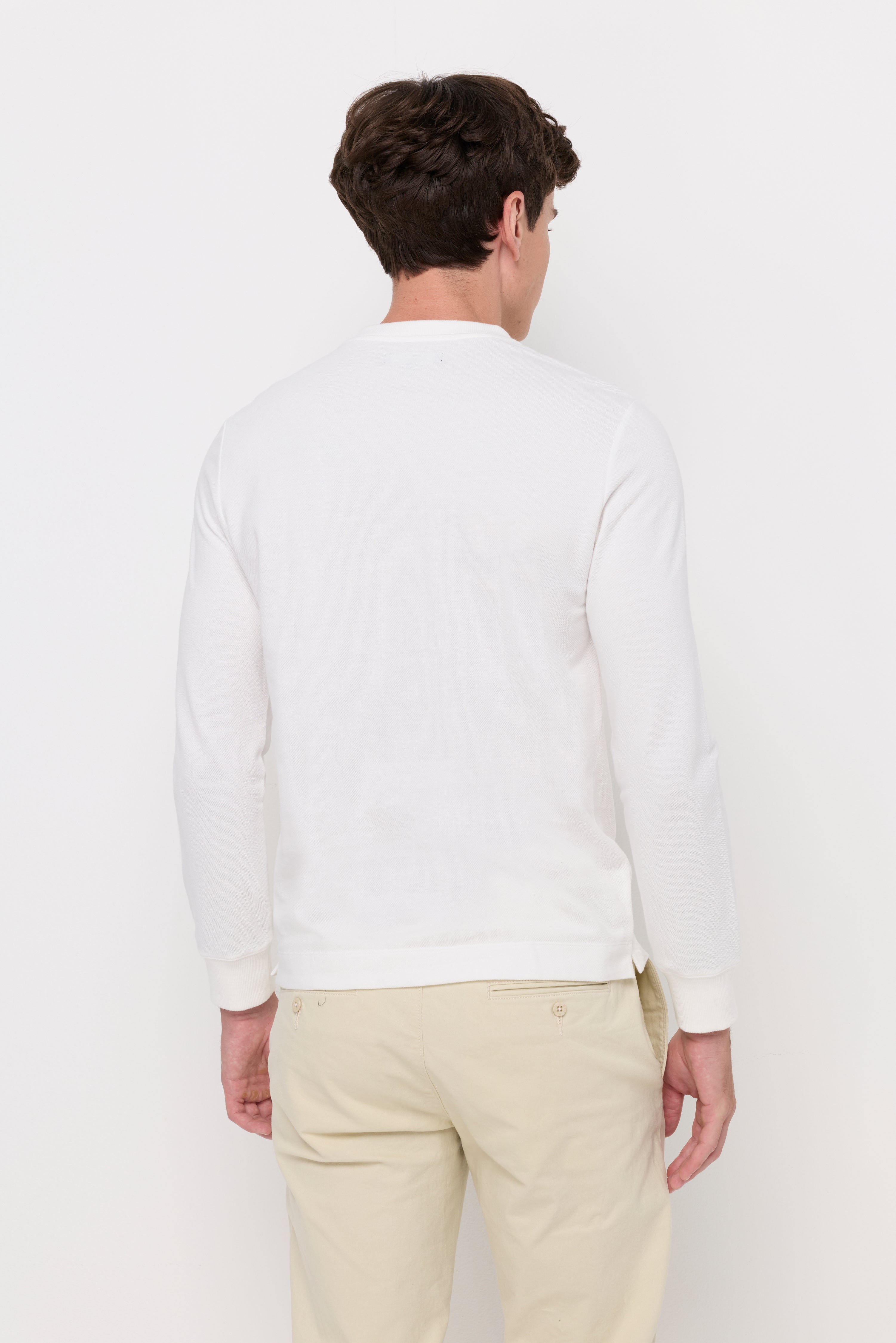 Pique Long Sleeve Round Neck T-Shirt Off-White