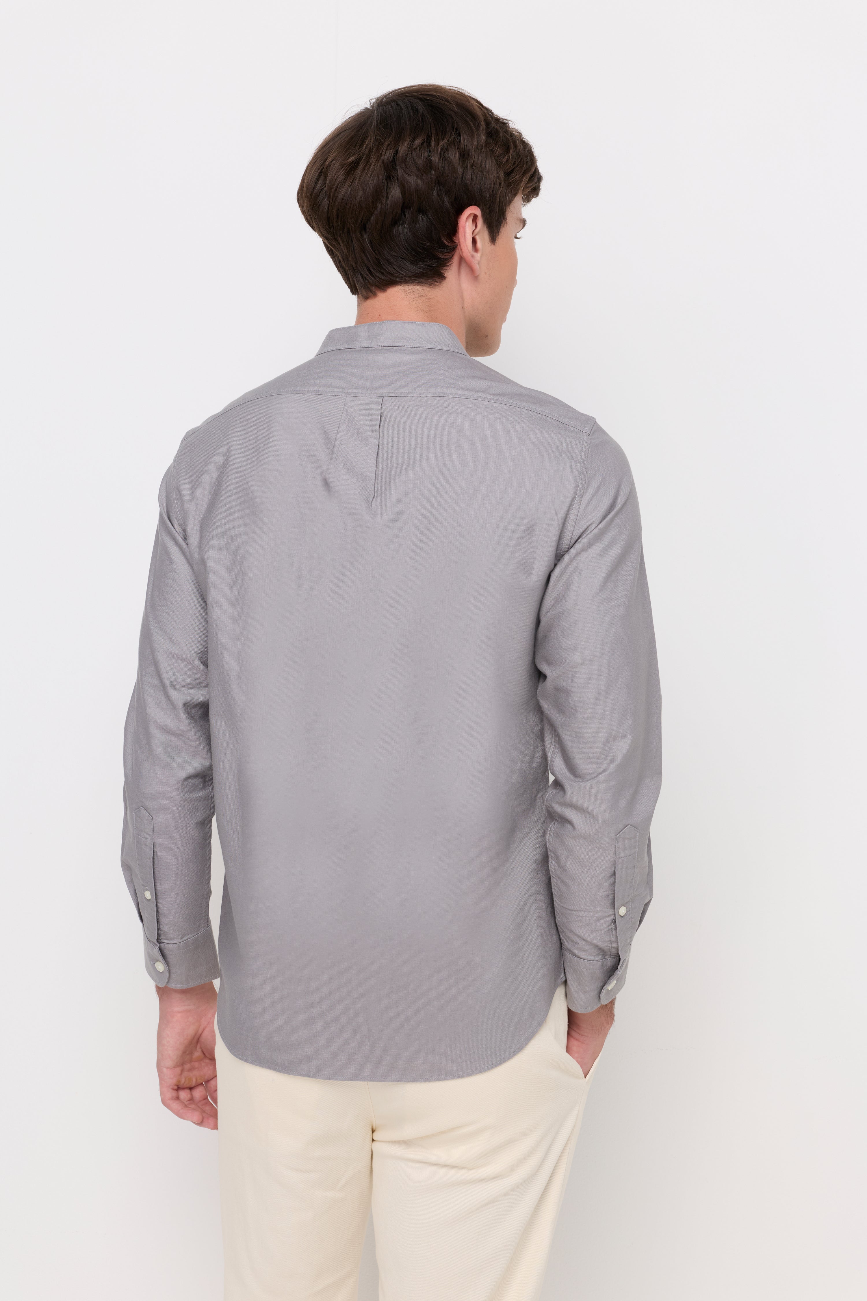 Long Sleeve Shirt Chinese Collar Light Grey