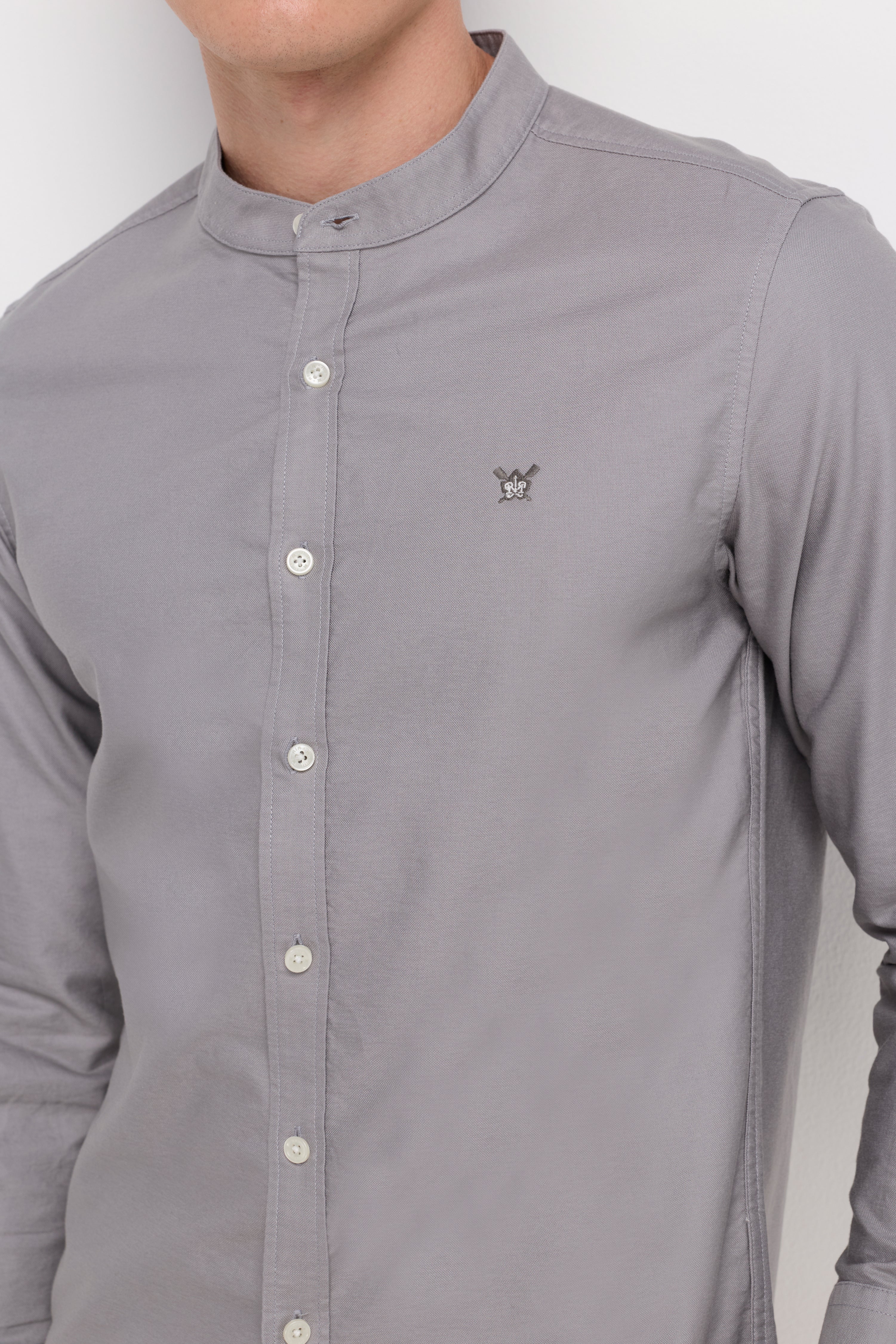 Long Sleeve Shirt Chinese Collar Light Grey