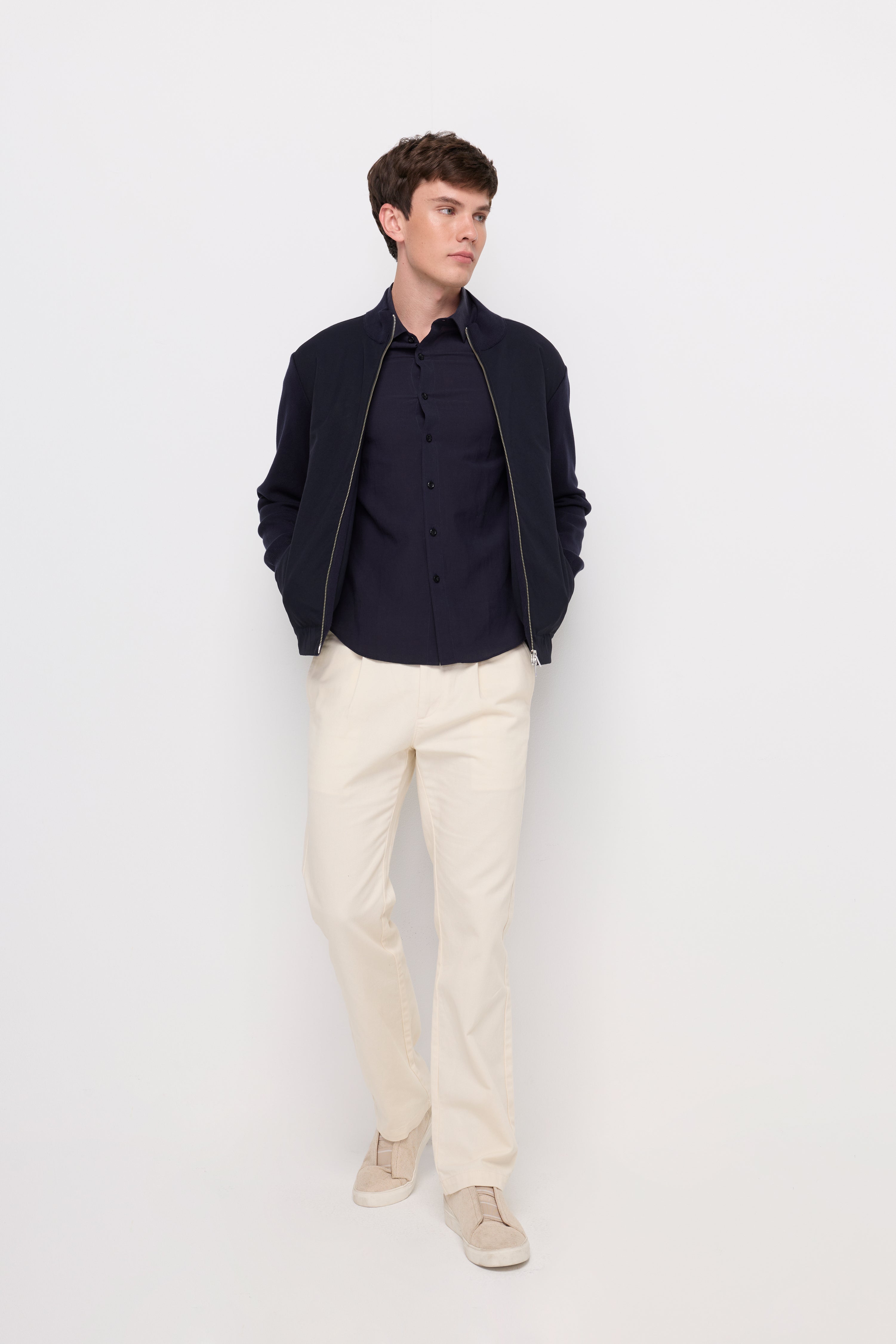 Essential Zip-Front Bomber Jacket Navy