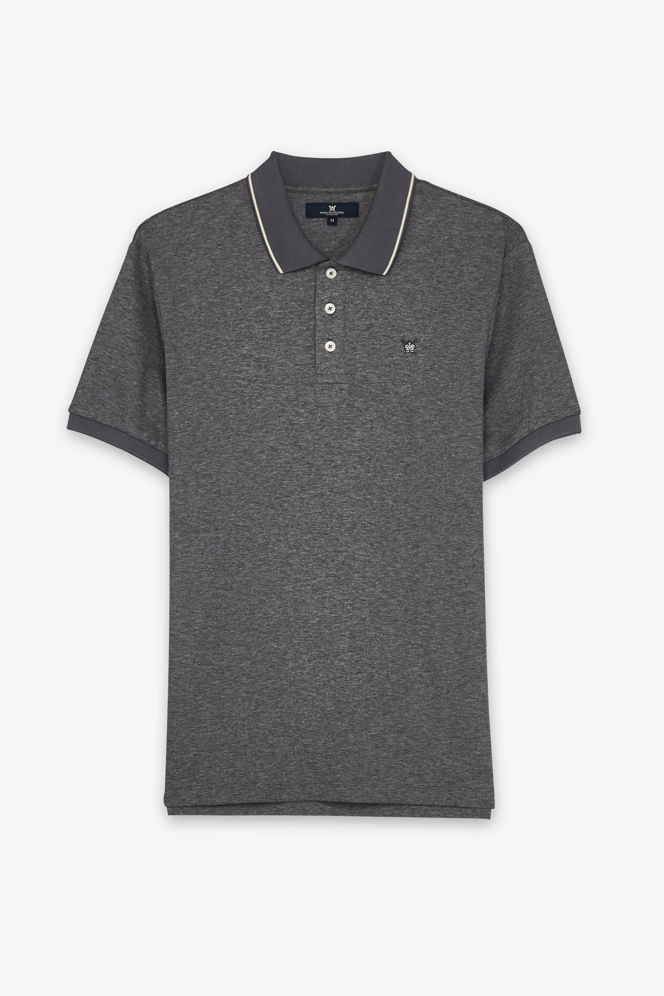 Textured Melange Polo Shirt Dark Top Dyed Grey
