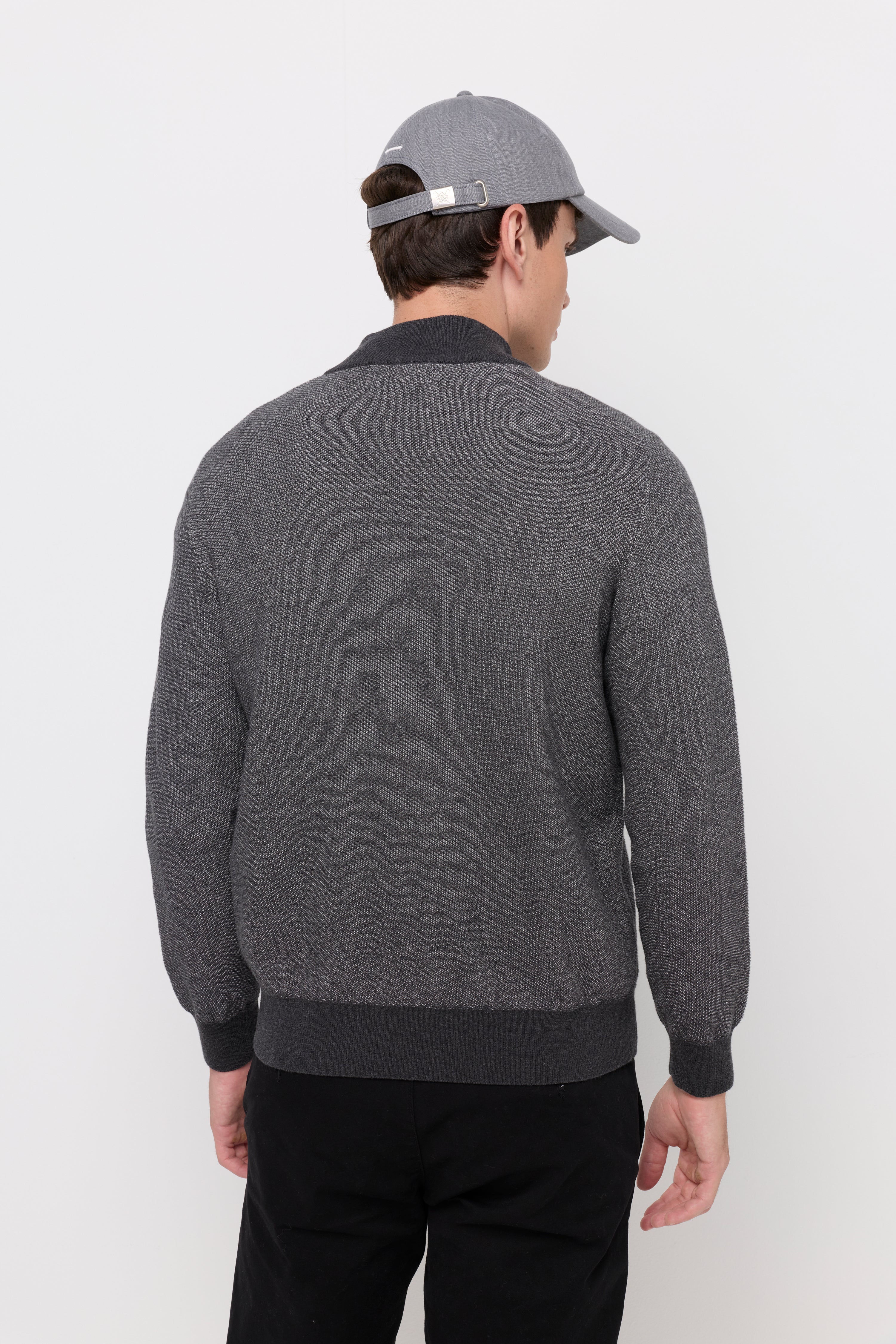 Heritage Knit Bomber Jacket Dark Grey