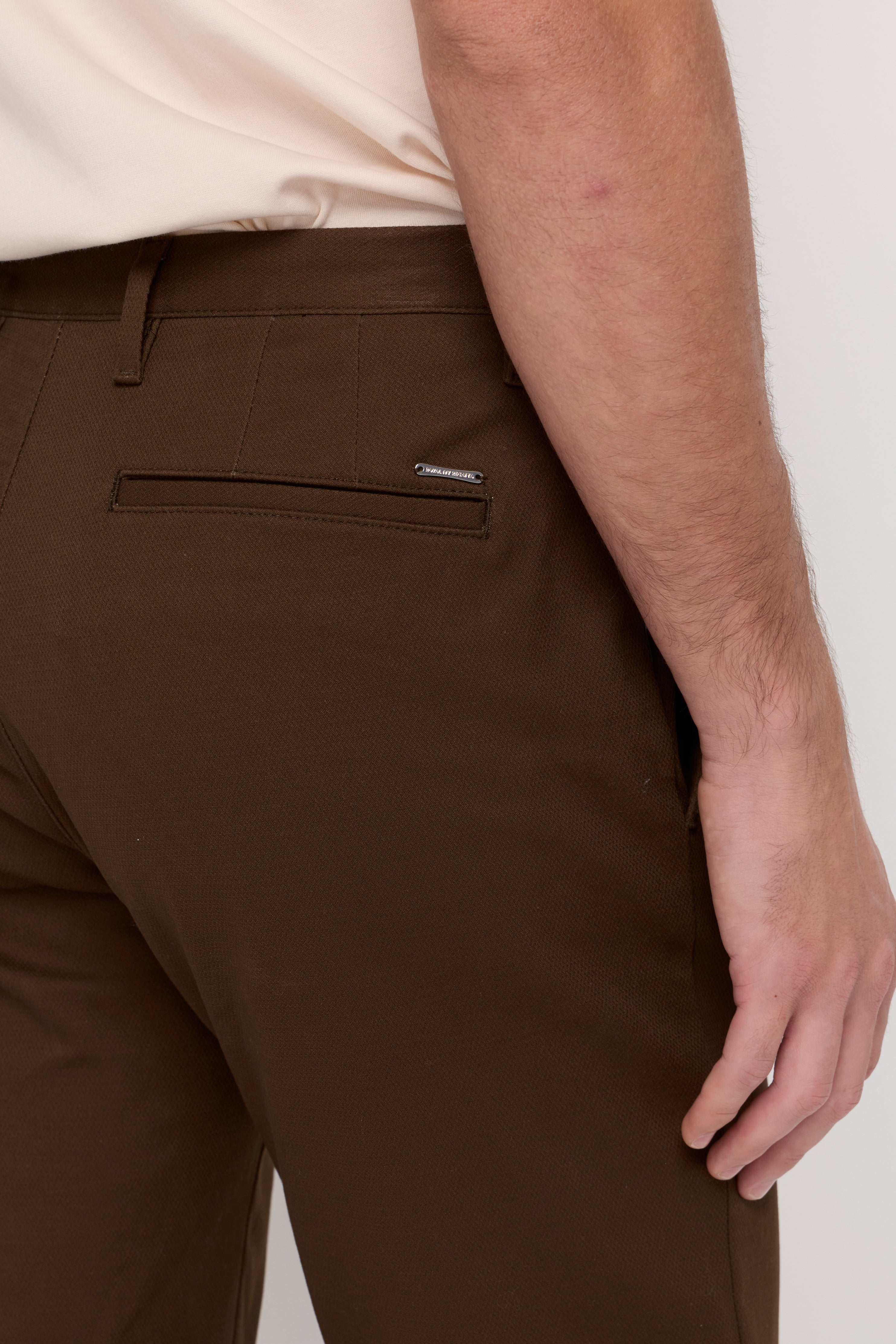 Tailored Stretch Cotton Trousers Dark Brown